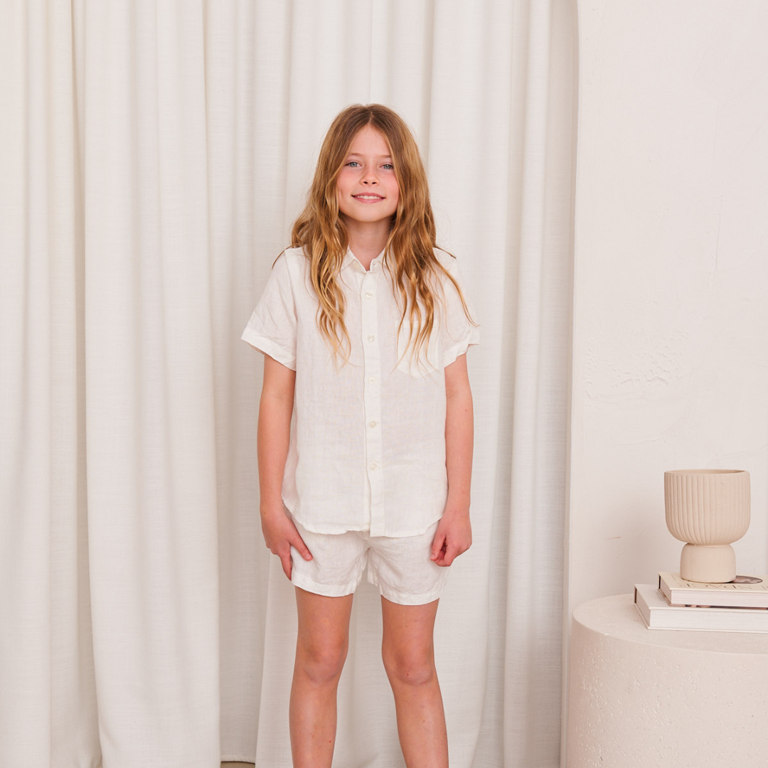 Kids White Linen Pyjama Set
