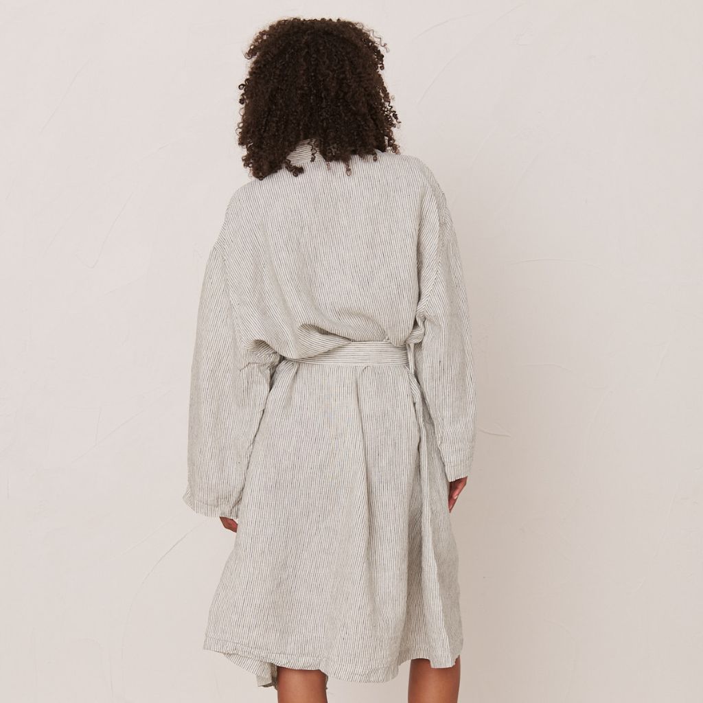 Pinstriped Linen Robe