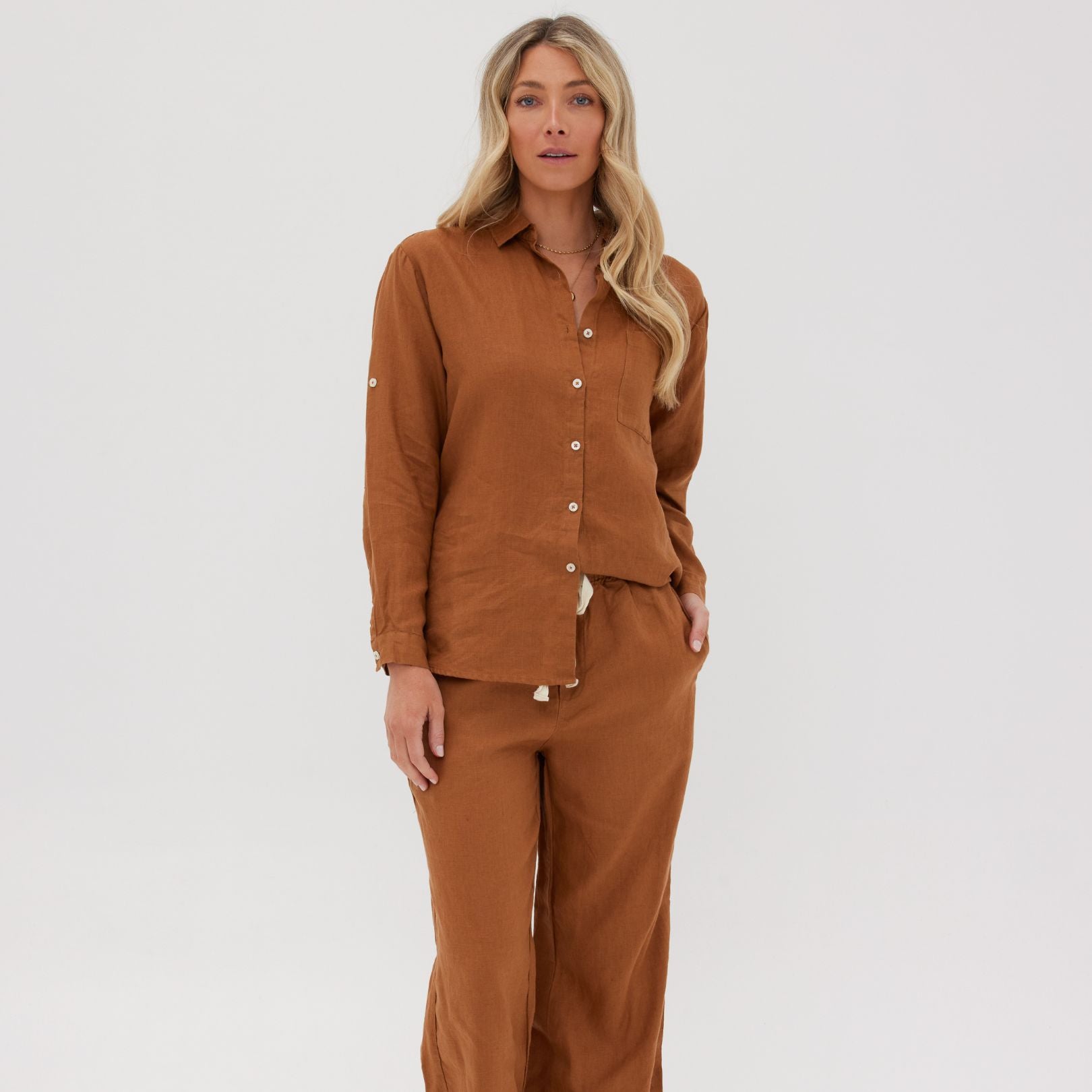 Toffee Long Linen Pyjama Set