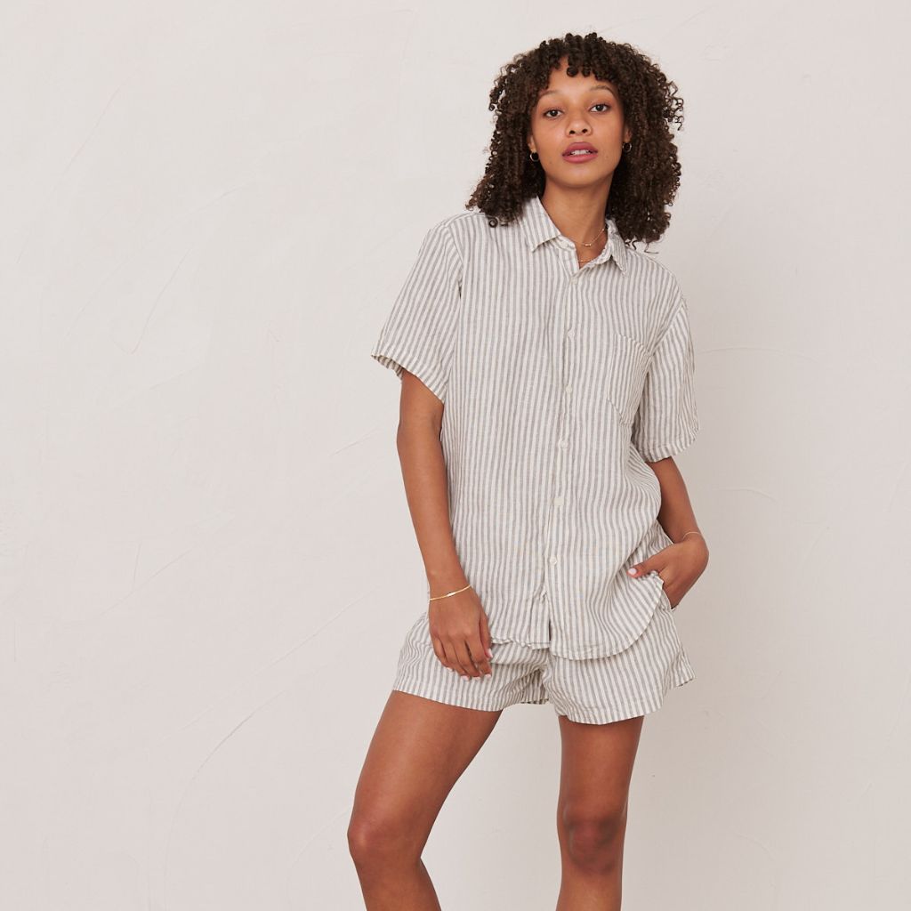 Grey Striped Linen Pyjama Set