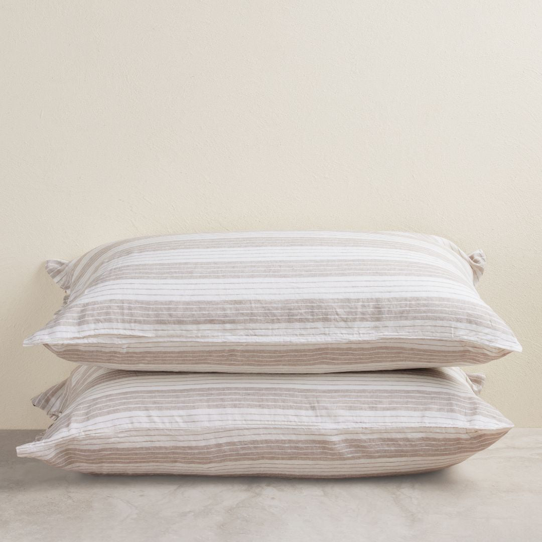 Milk And Honey Chester Striped King Linen Pillowcase (Set of 2)