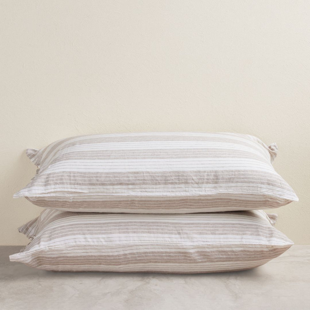 Milk And Honey Chester Striped King Linen Pillowcase (Set of 2)