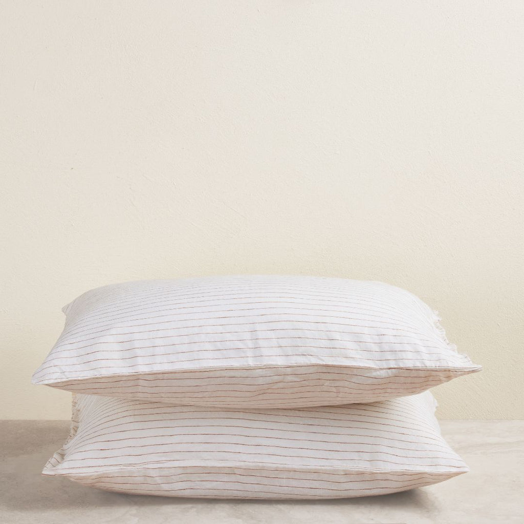 Sandalwood Pencil Striped Standard Linen Pillowcase