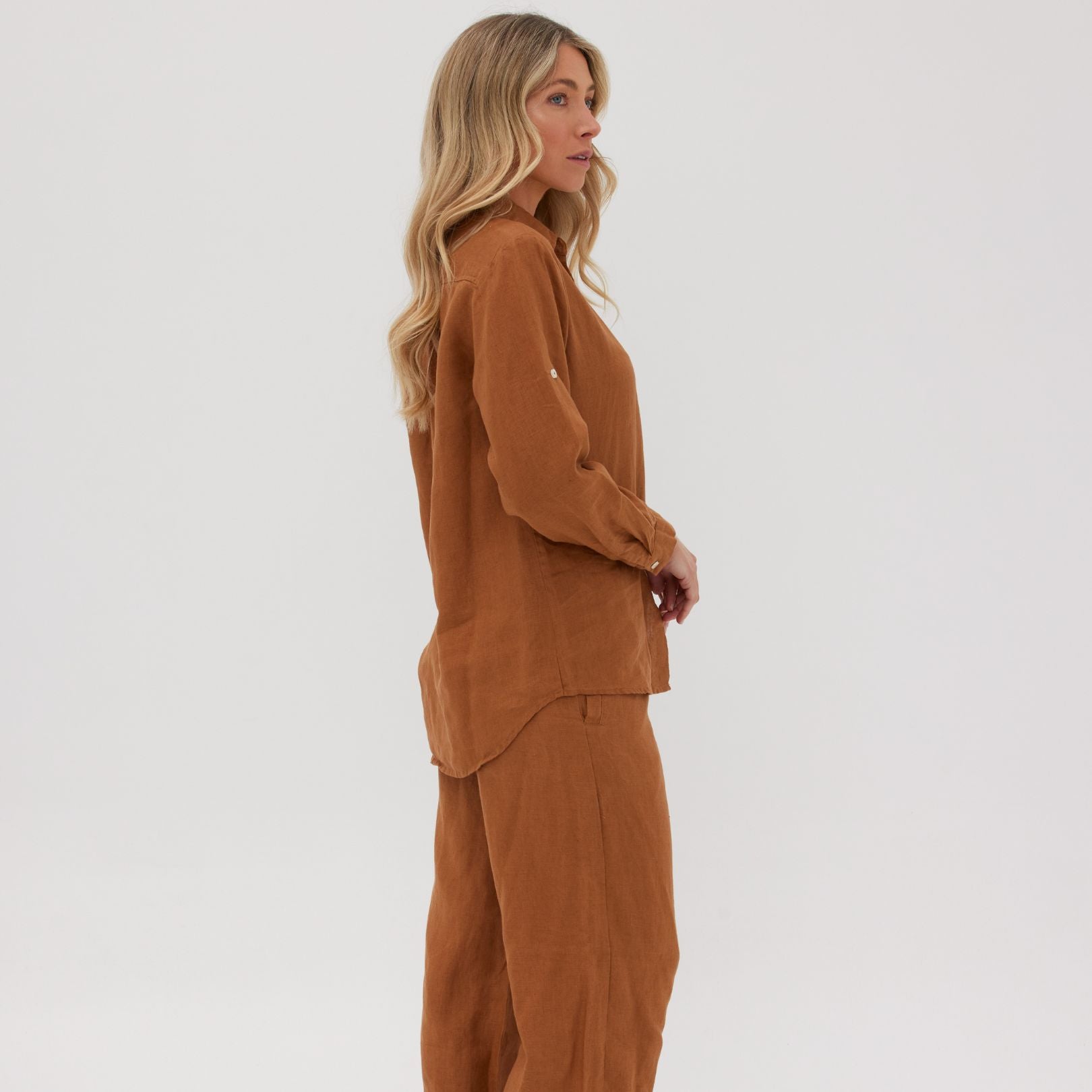 Toffee Long Linen Pyjama Set