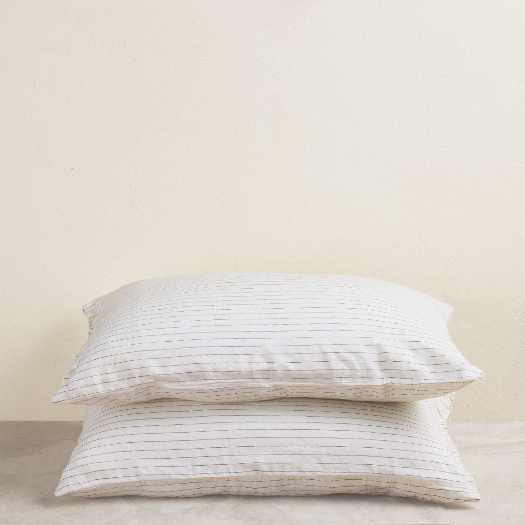 Olive Pencil Striped Standard Linen Pillowcase (Set of 2)