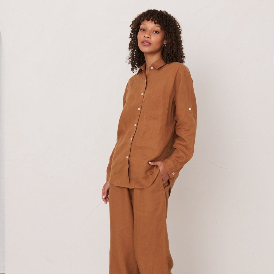 Toffee Long Linen Pyjama Set