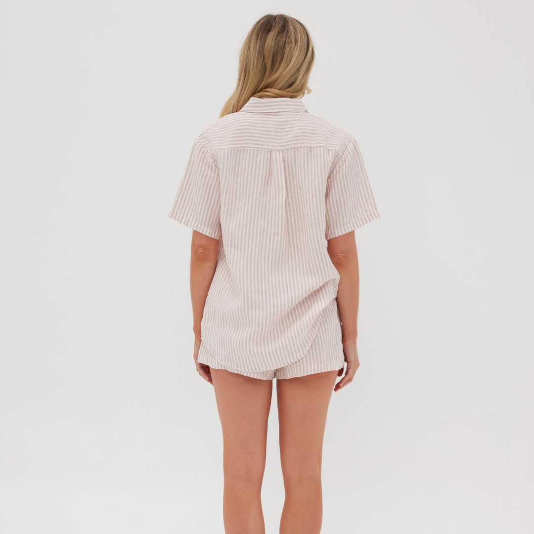 Pink Striped Linen Pyjama Set