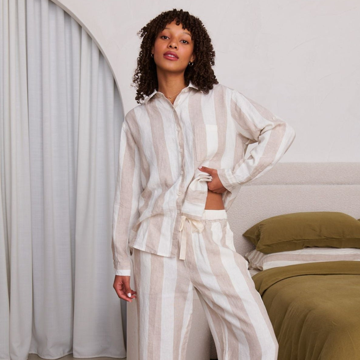 Long Linen Pyjama Set - Milk And Honey – Linen Social