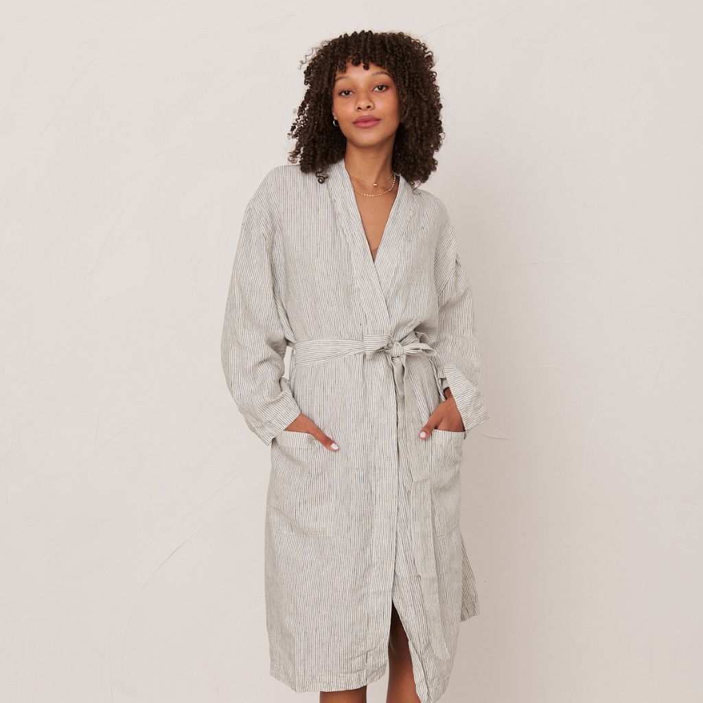 Linen Robe - Ash Pinstriped – Linen Social