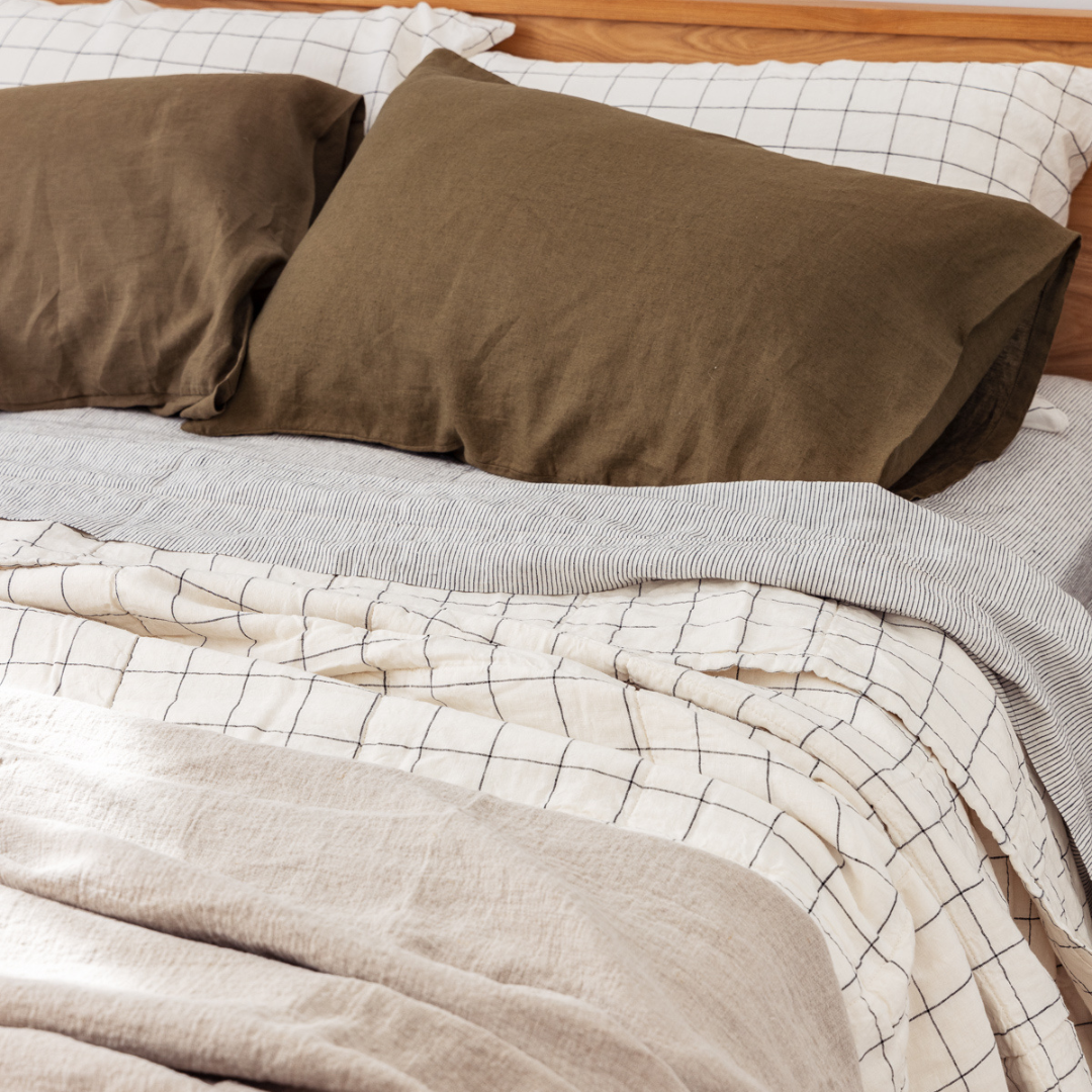 Ash Grid Standard Linen Pillowcase (Set of 2)