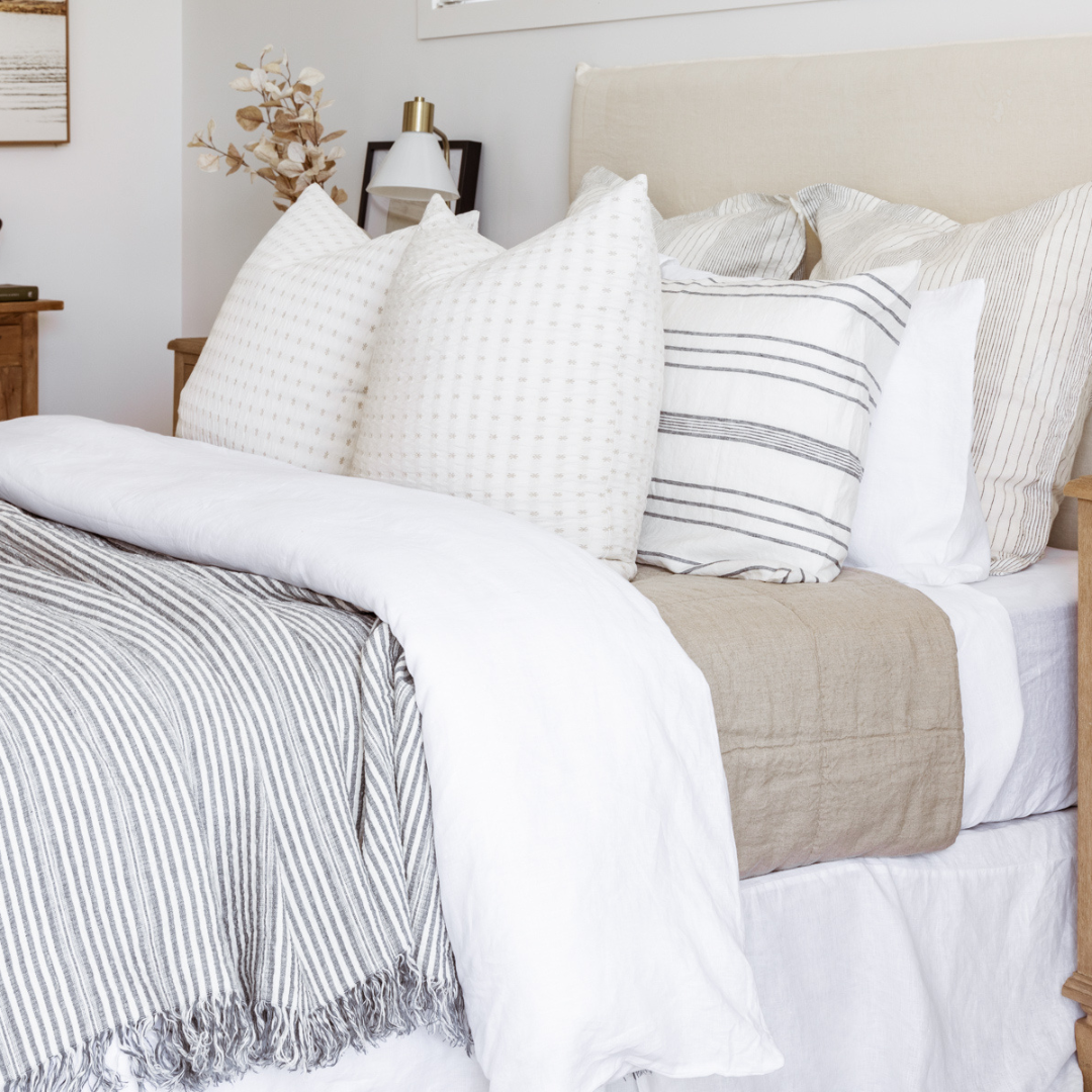 Blue and White Coastal Striped Linen Blanket