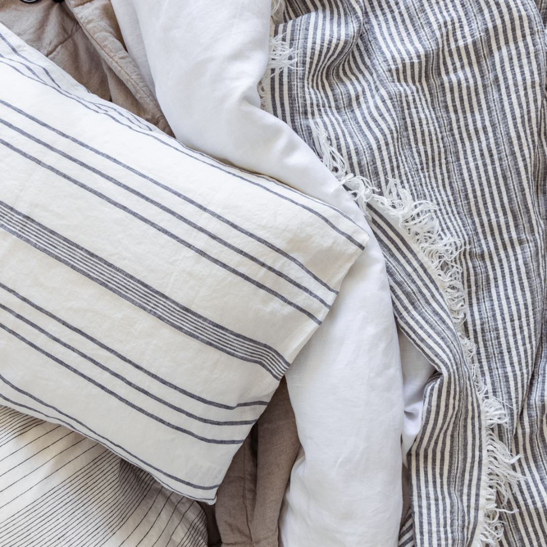 Blue Coastal Striped Linen Throw Blanket