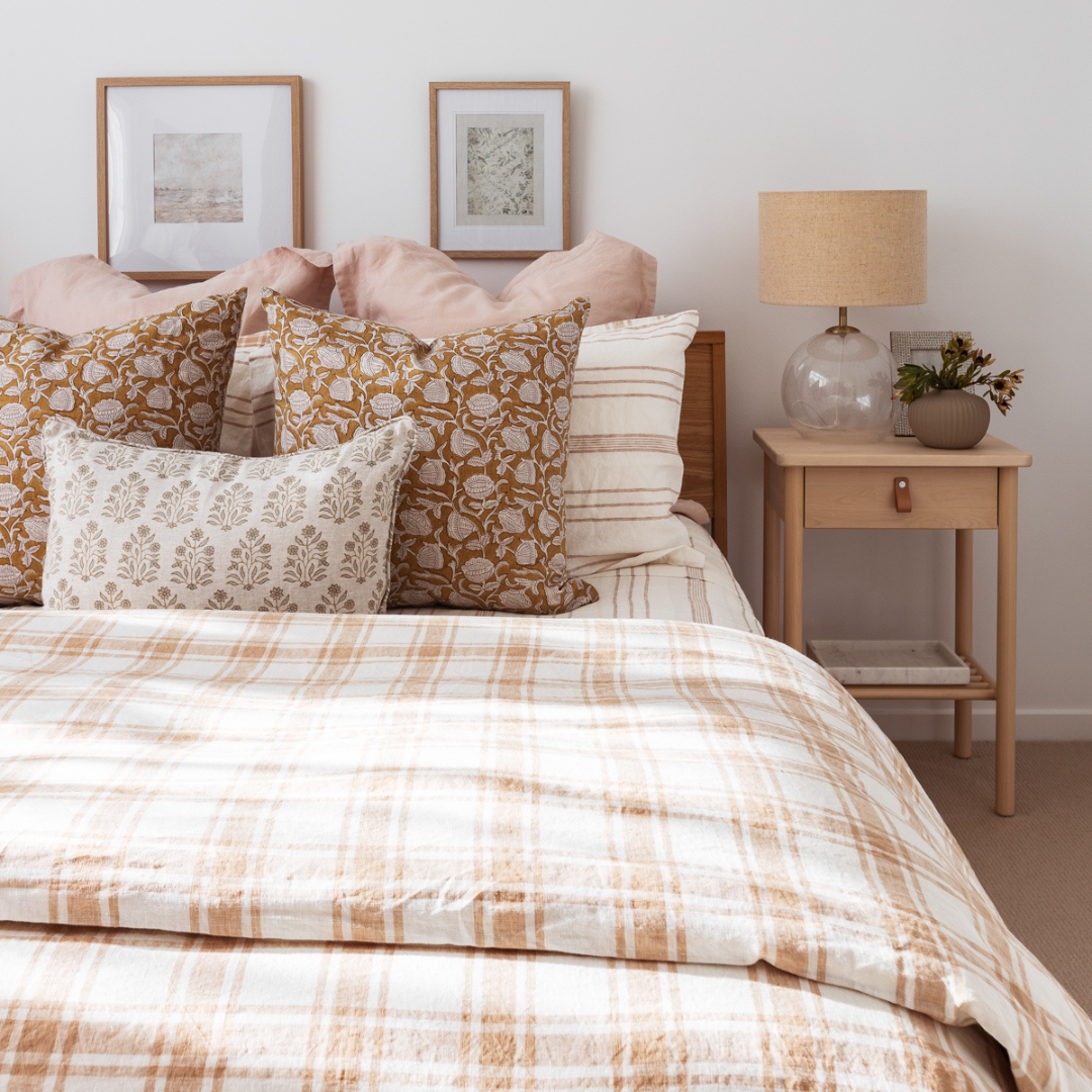 Blush Plaid Linen Duvet Set