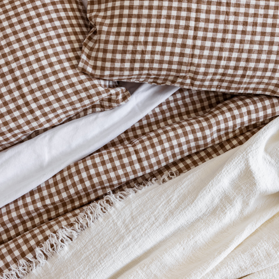 Cocoa Check Linen Sheet Set