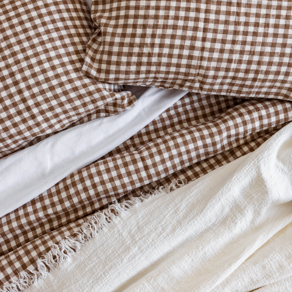 Cocoa Gingham King Linen Pillowcase