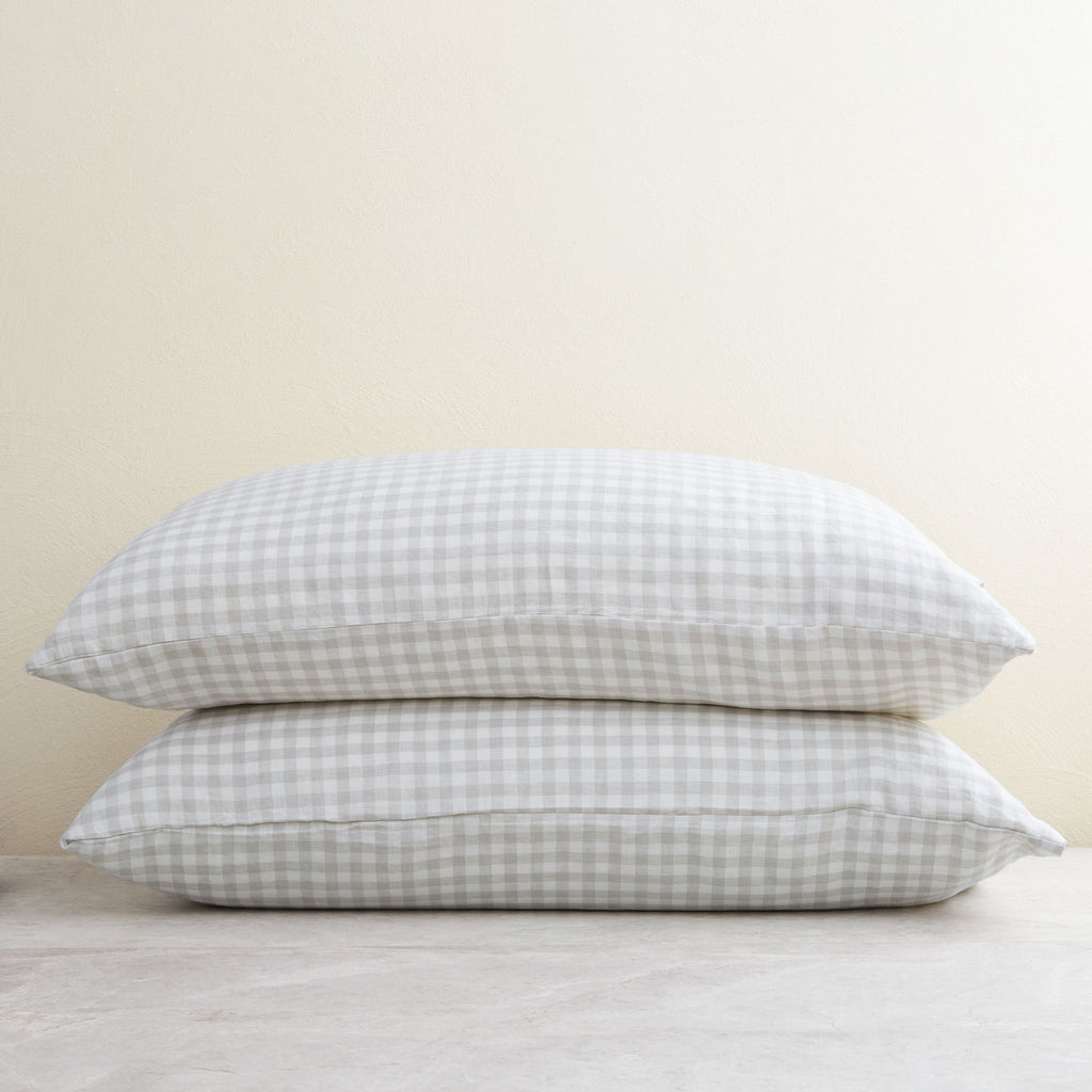 Dove Grey Gingham King Linen Pillowcase (Set of 2)