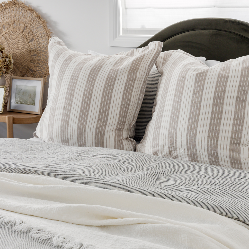 Beige Stripe Linen Euro Pillows