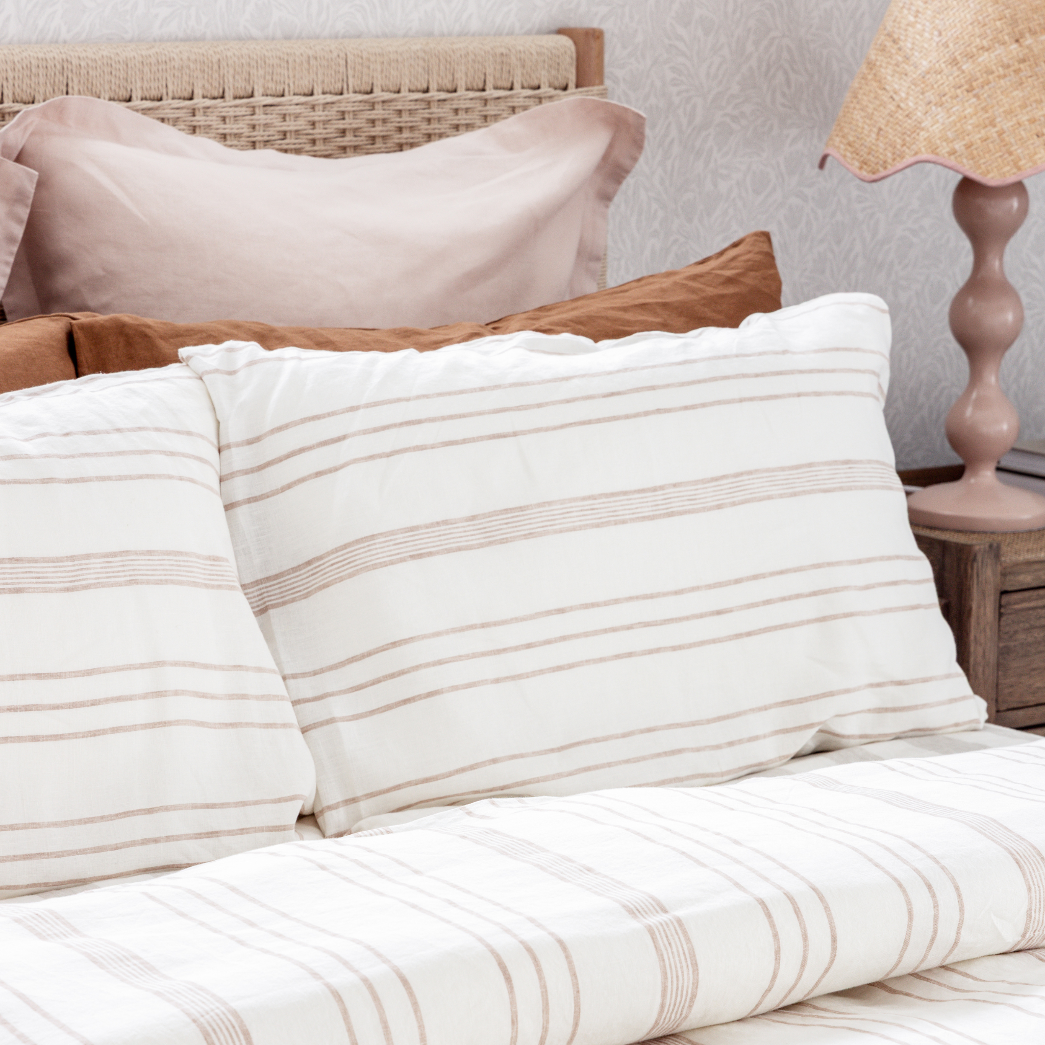 Pink Stripe Linen Bedding Set
