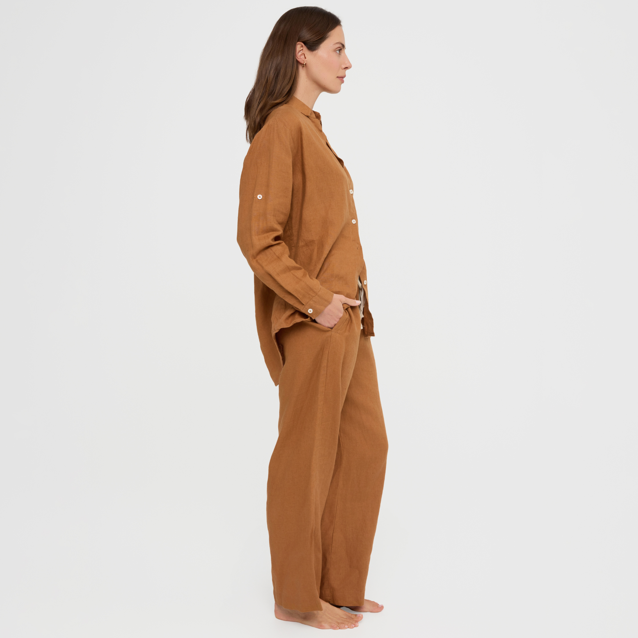 European Flax linen pyjama set with long sleeve top and relaxed pants