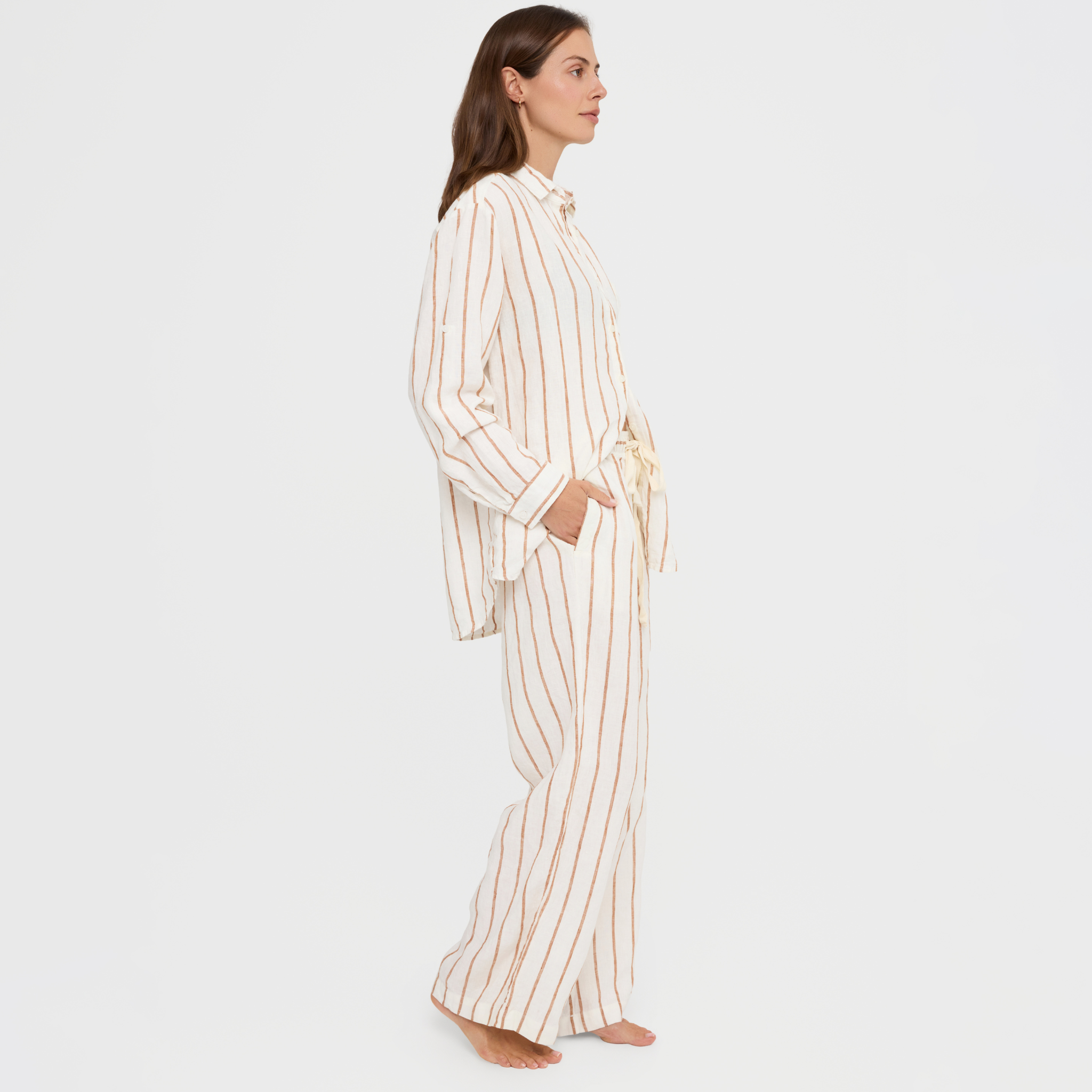 Natural linen long pyjama set for year-round comfort