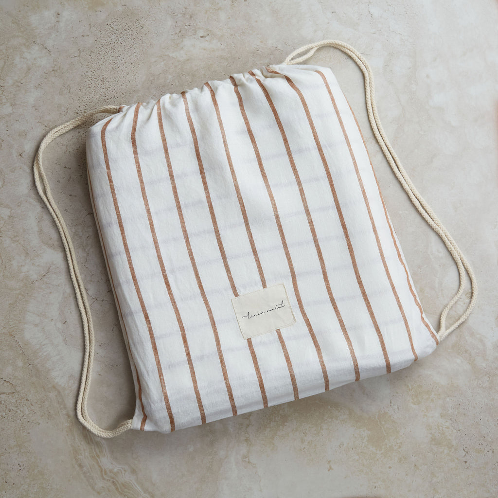 Sandalwood Striped Linen Picnic Blanket