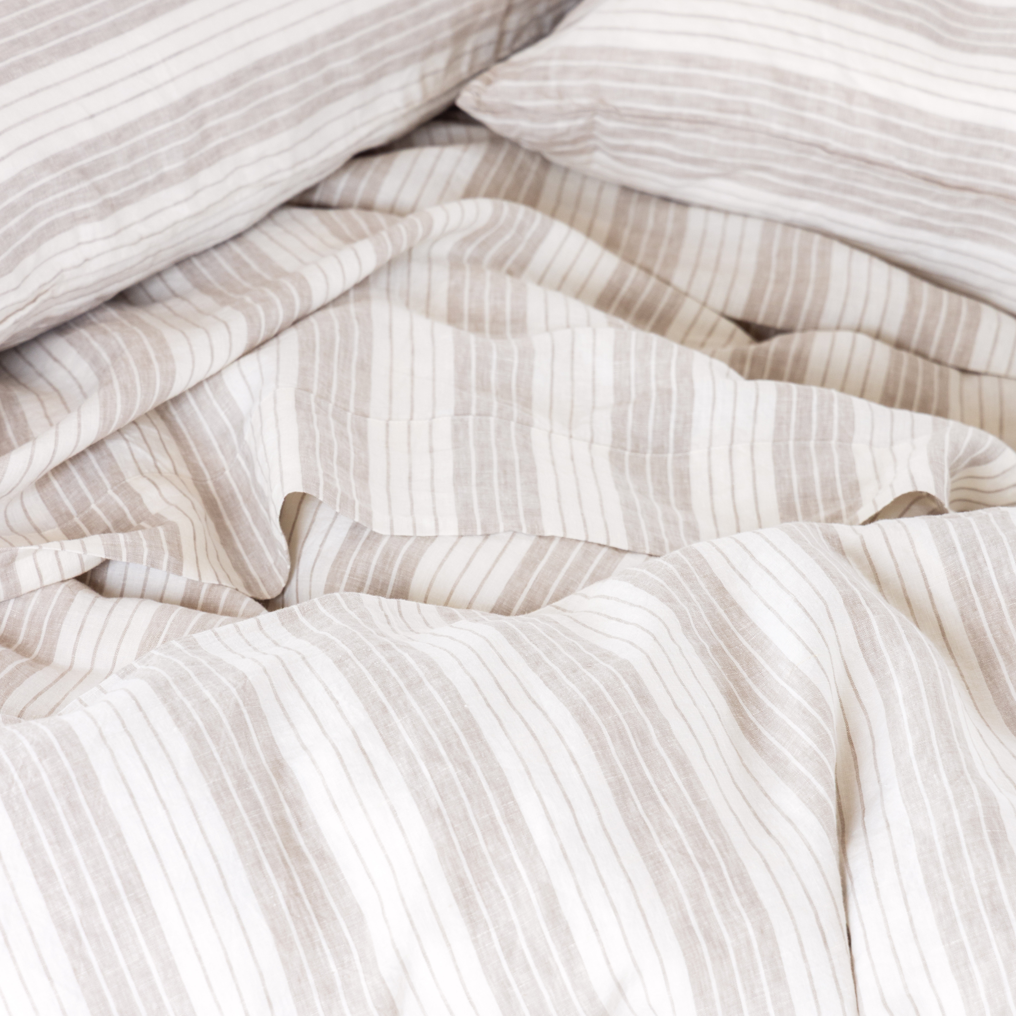 Beige Stripe Linen Sheet Set