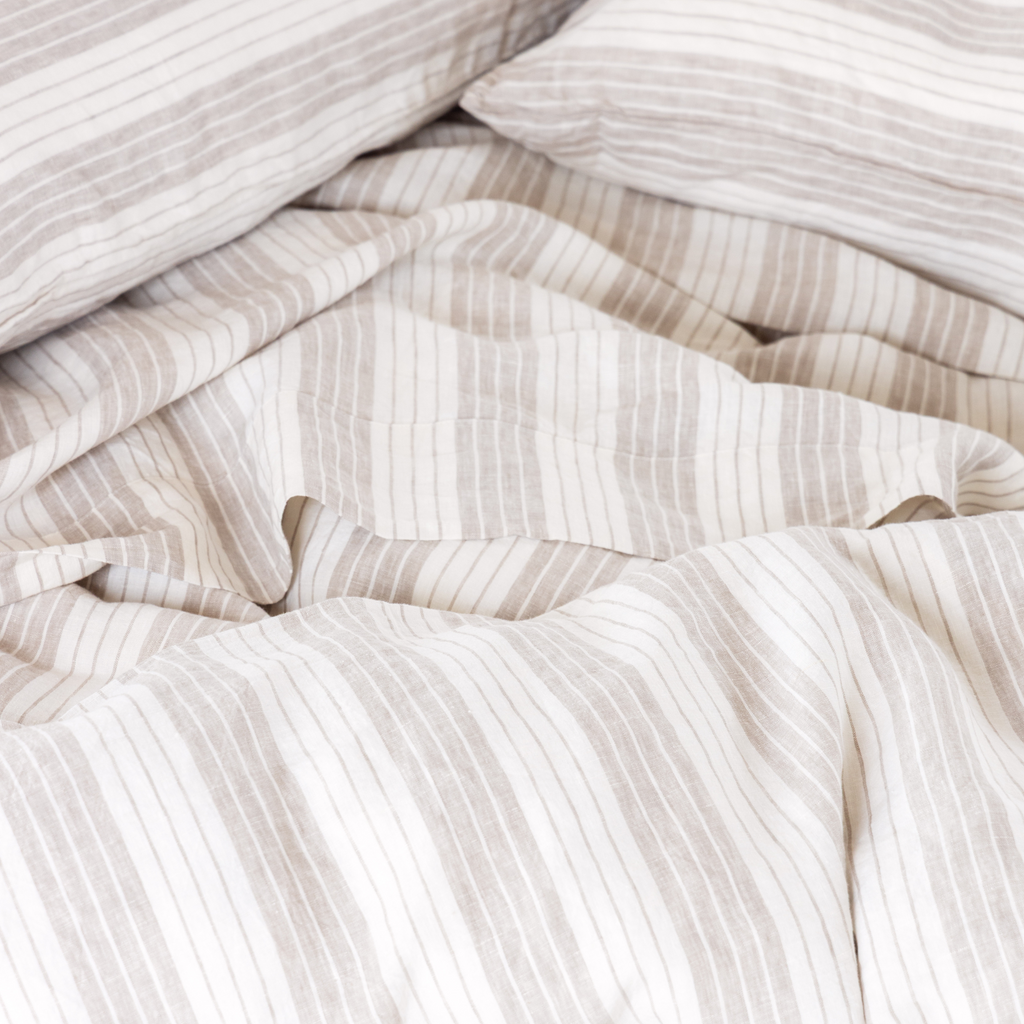 Beige Stripe Linen Sheet Set