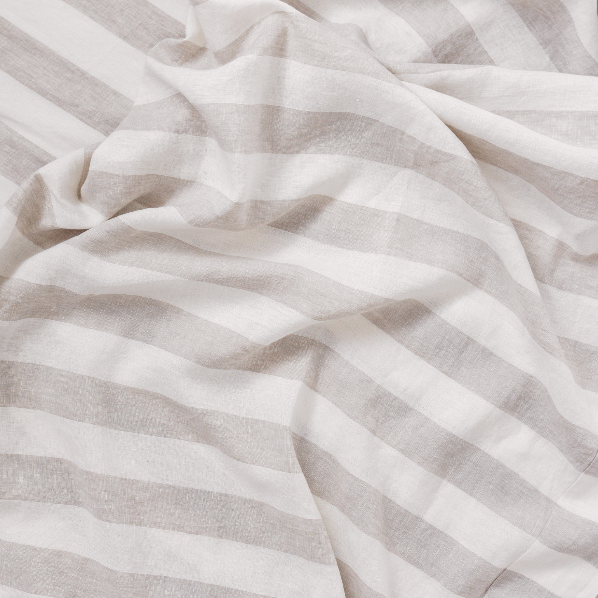 White and Beige Stripe Linen Bedding