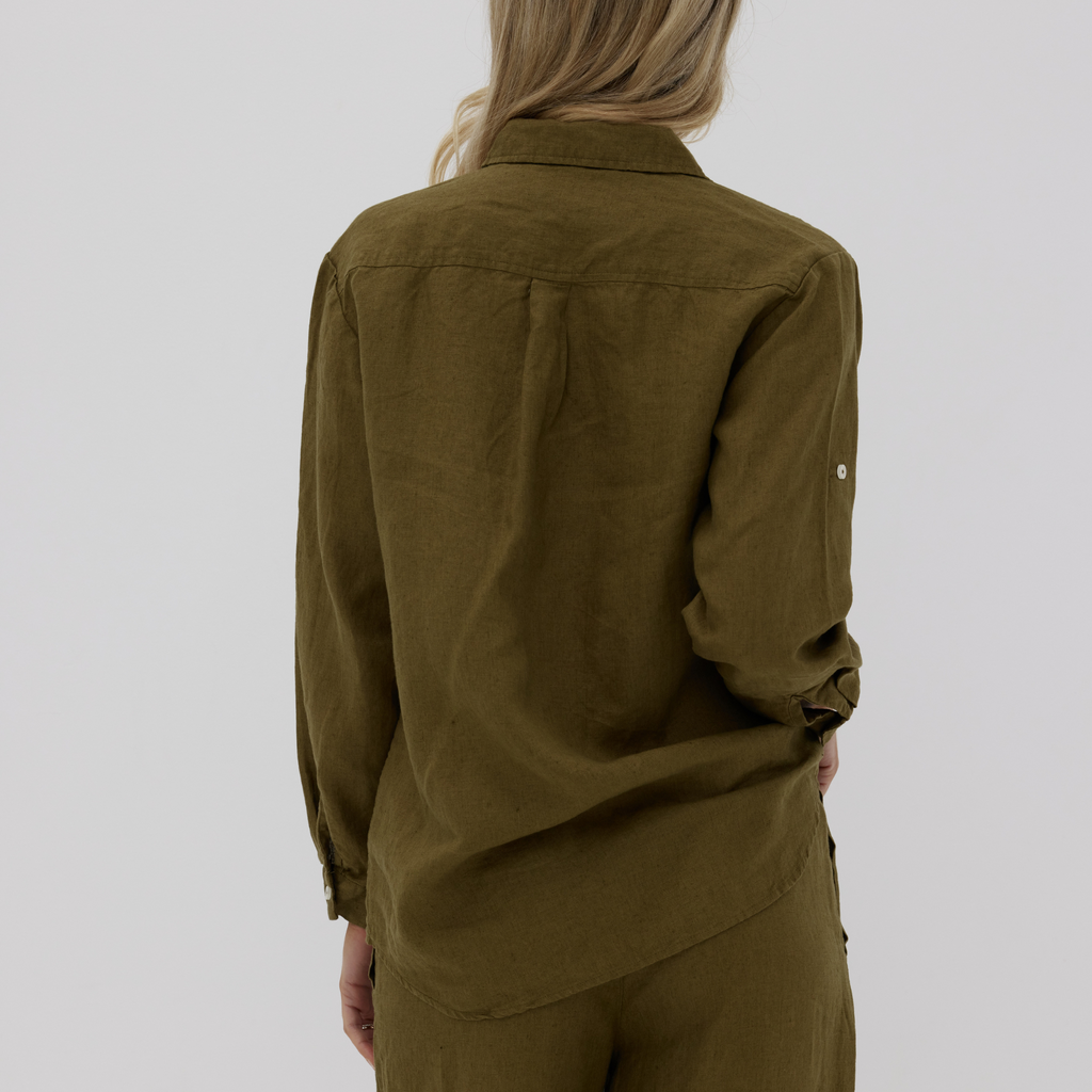 Olive Linen Shirt Womens