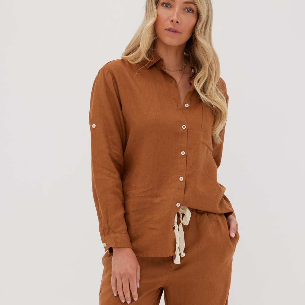 Rust Linen Long Sleeve Shirt