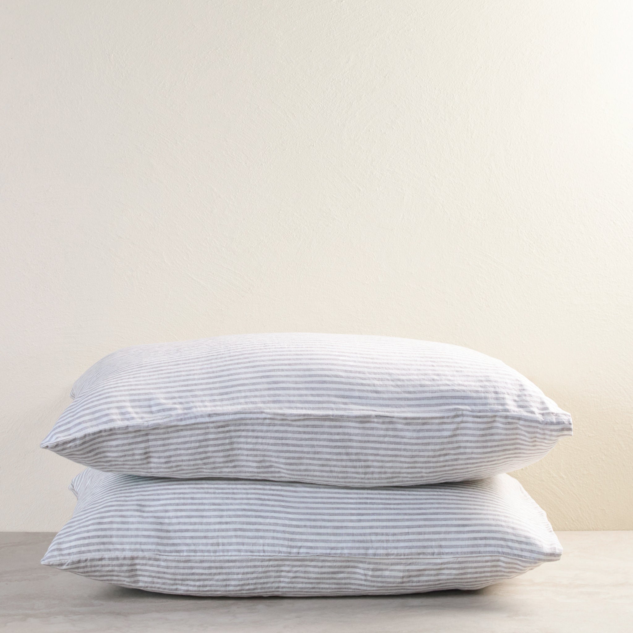 Grey Striped Linen Pillowcase (Set of 2)