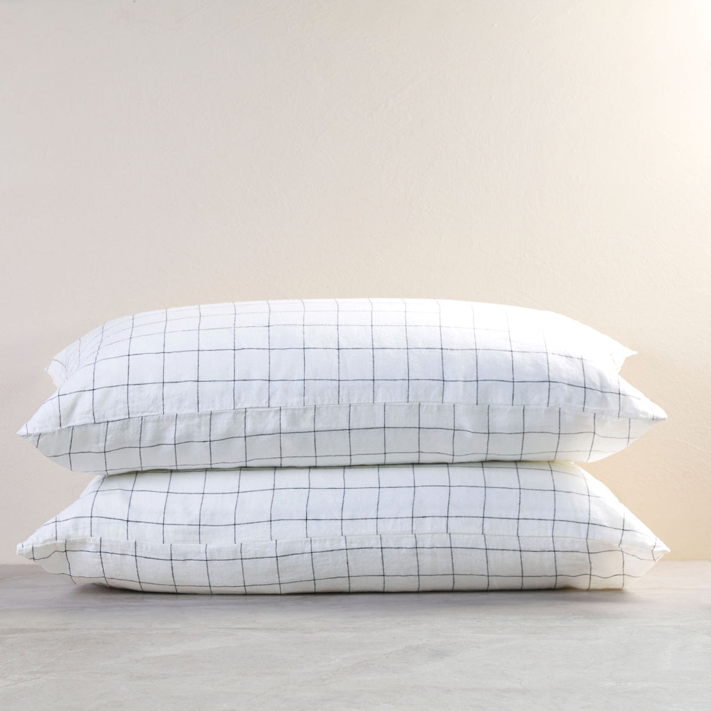 Ash Grid King Linen Pillowcase (Set of 2)