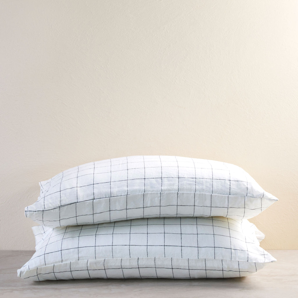 Ash Grid Standard Linen Pillowcase (Set of 2)