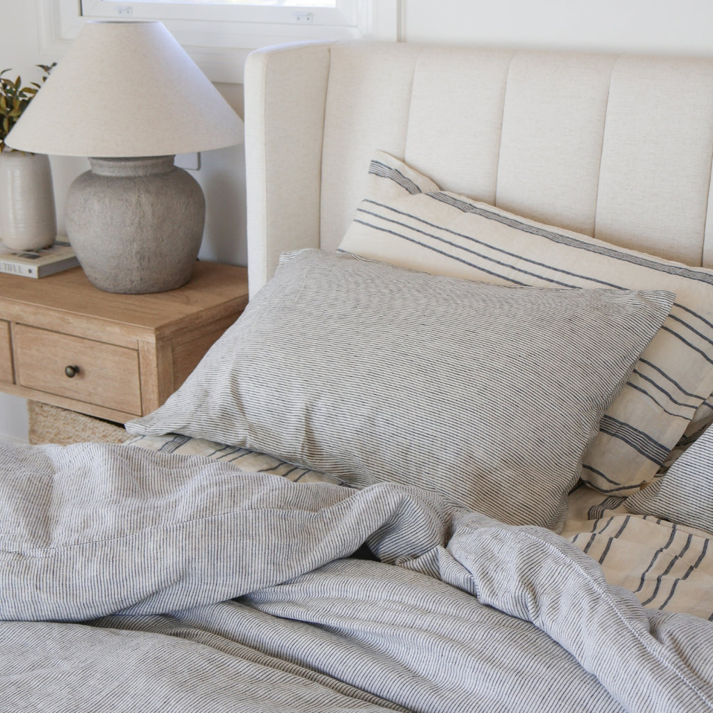 Linen Social Ash Pinstriped Duvet Set
