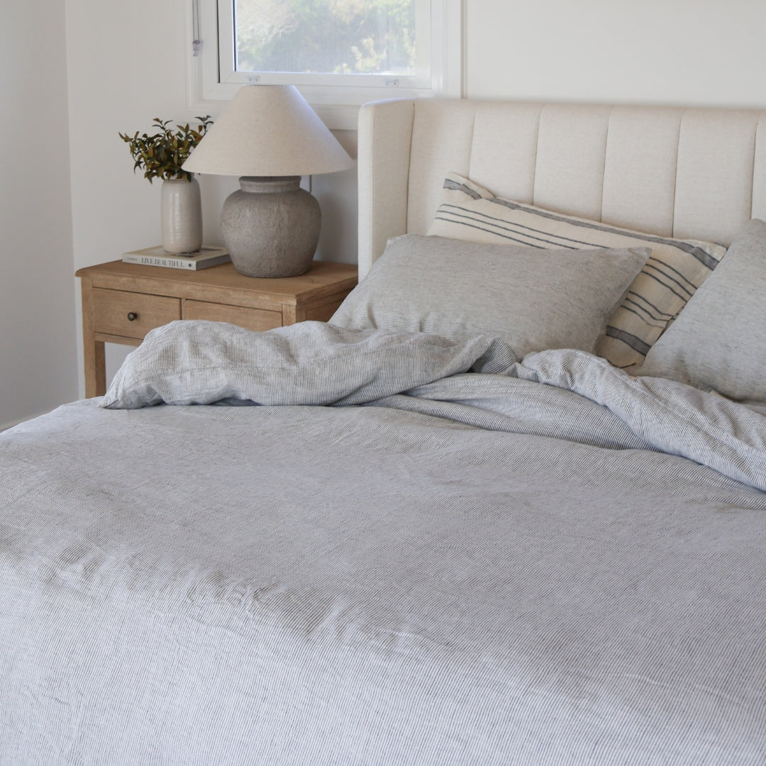 Linen Social Ash Pinstriped Duvet Set