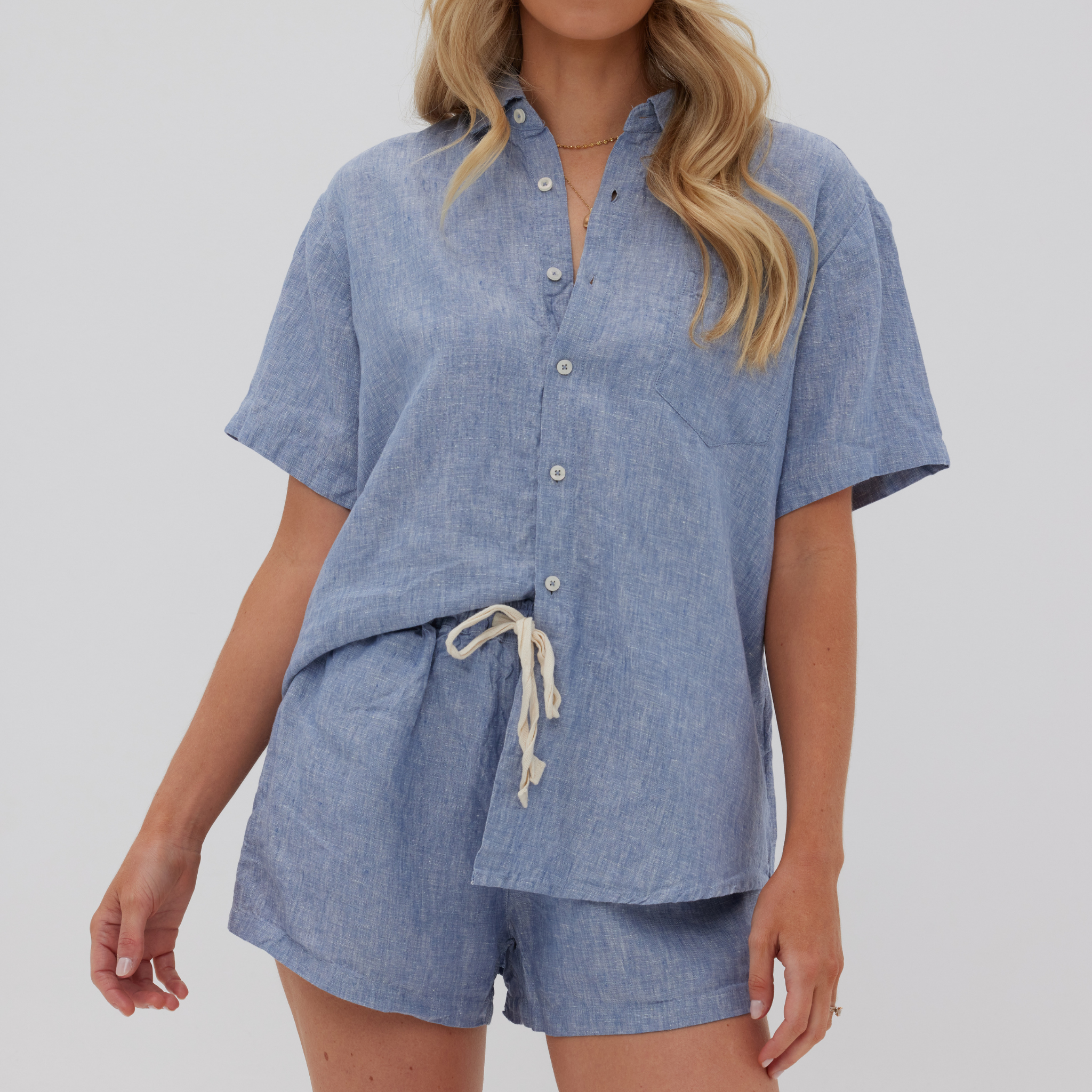  Blue Linen Matching Set