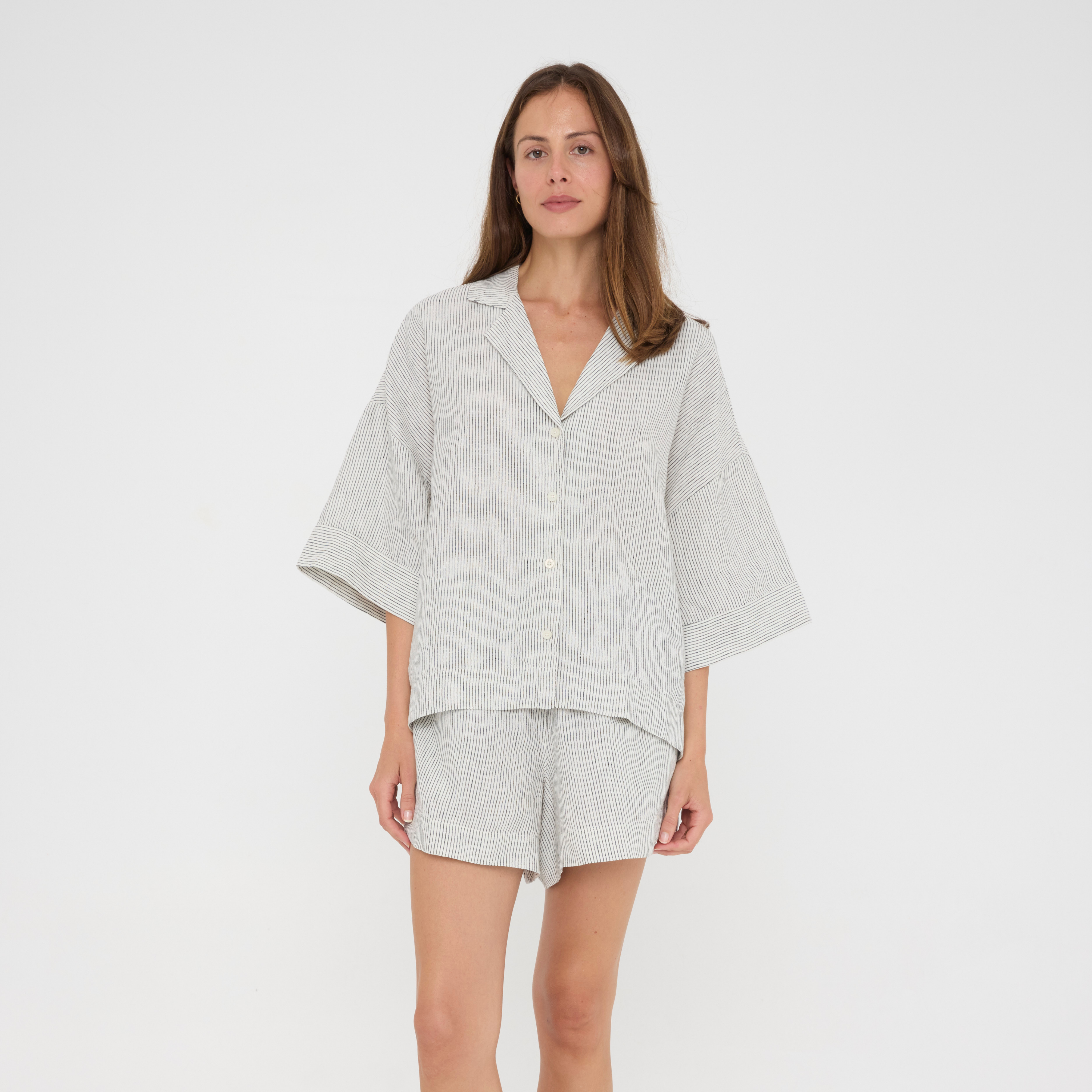 Ash Pinstriped Relaxed Linen Loungewear Set