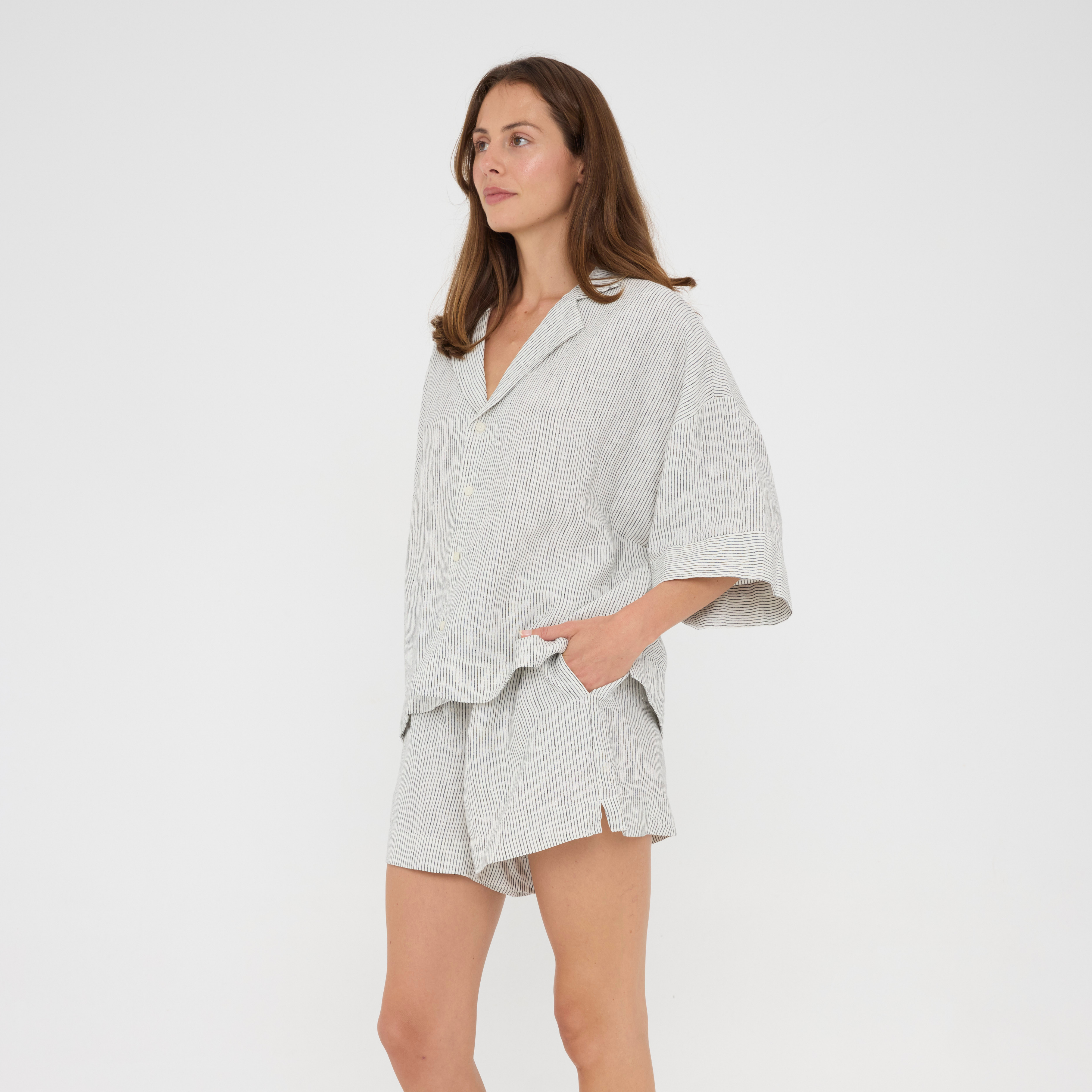 Ash Pinstriped Relaxed Linen Loungewear Set