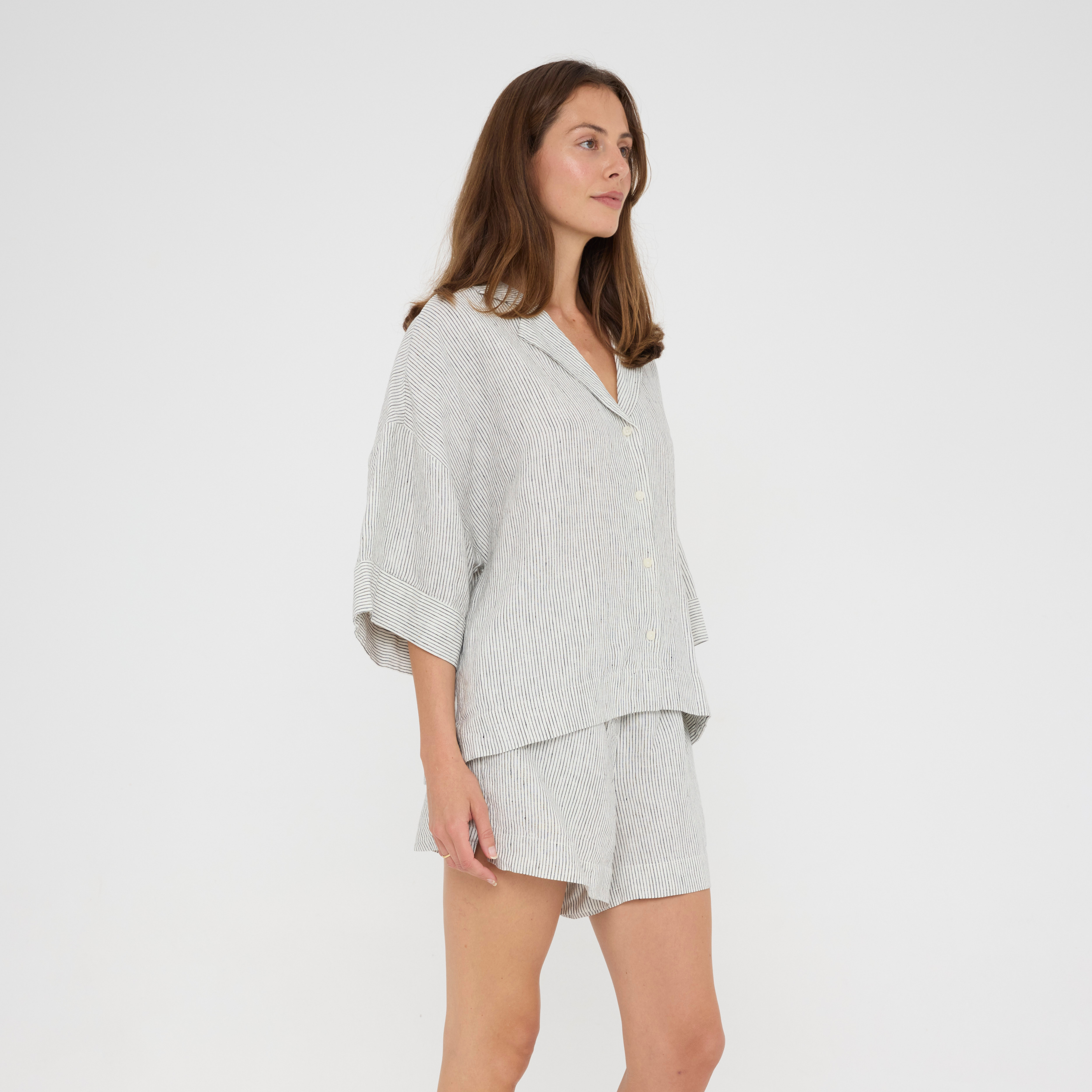 Ash Pinstriped Relaxed Linen Loungewear Set