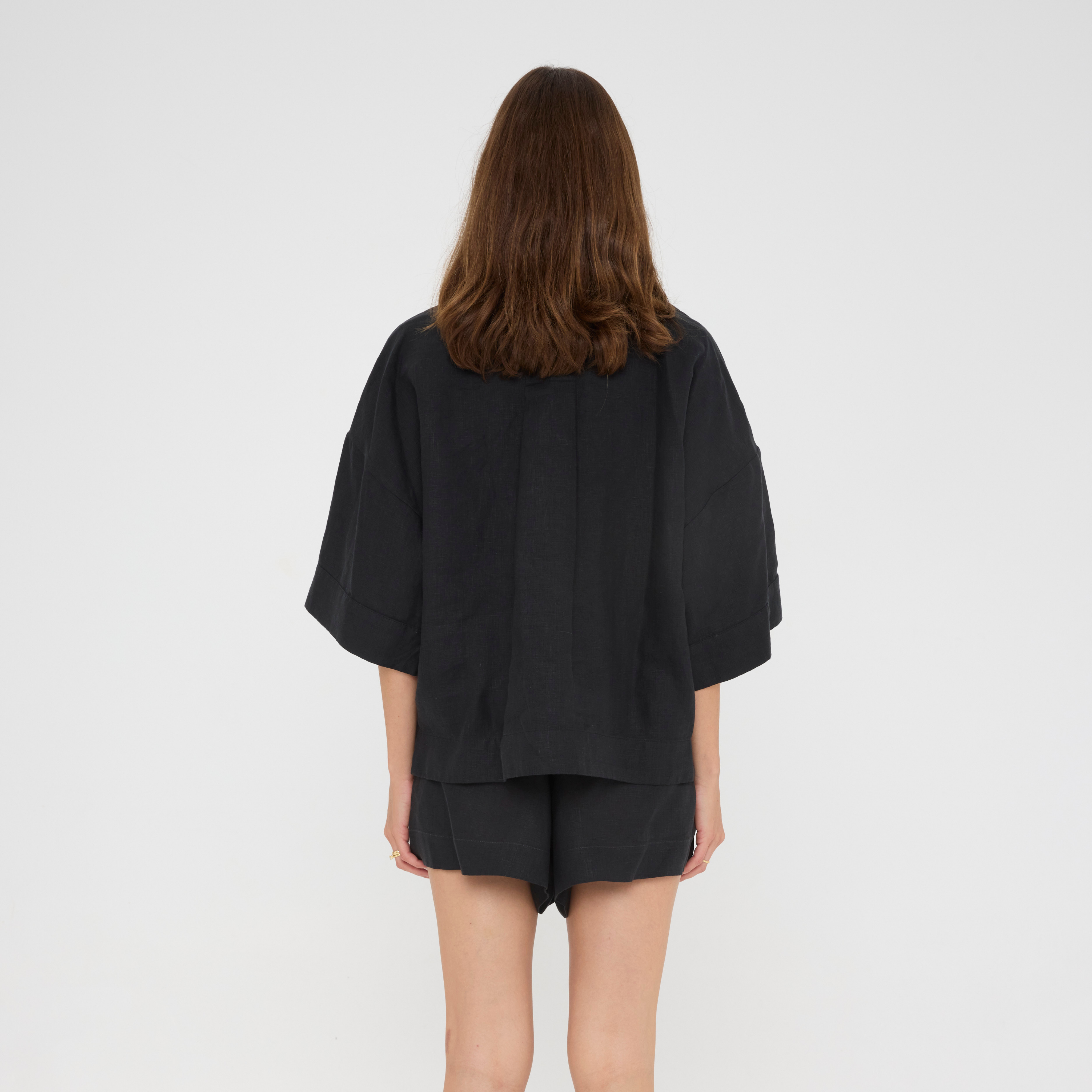 Black Relaxed Linen Loungewear Set
