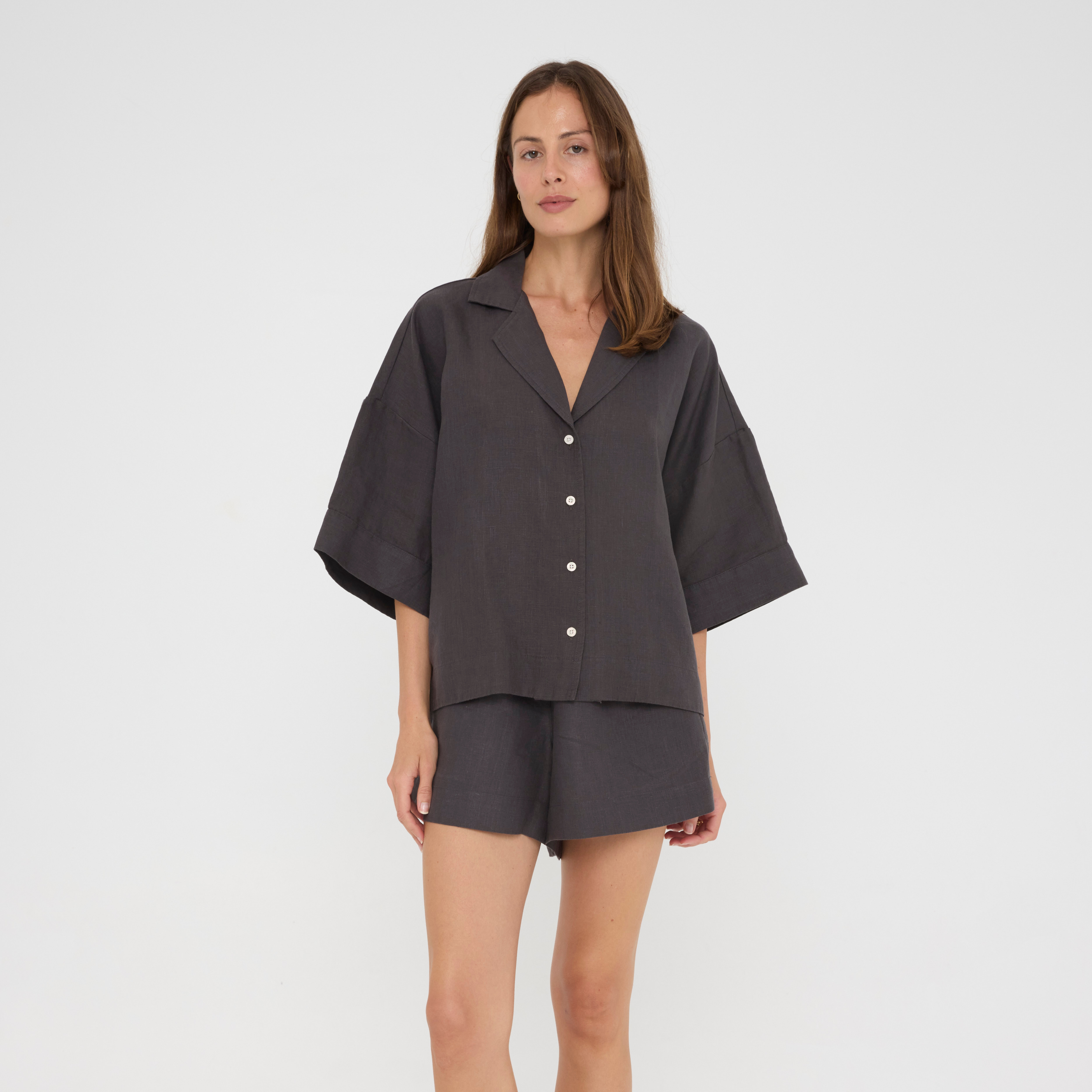 Charcoal Relaxed Linen Loungewear Set