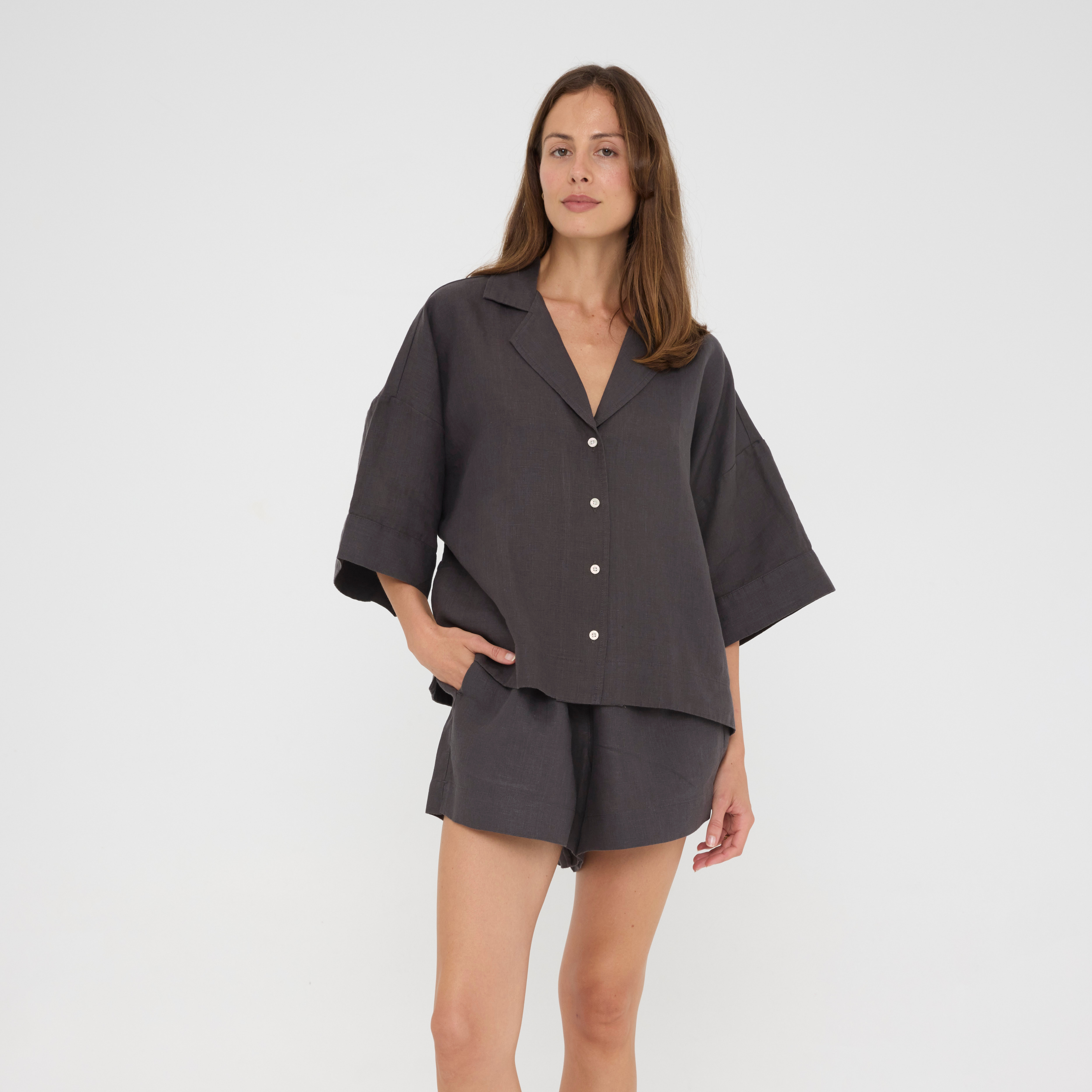 Charcoal Relaxed Linen Loungewear Set