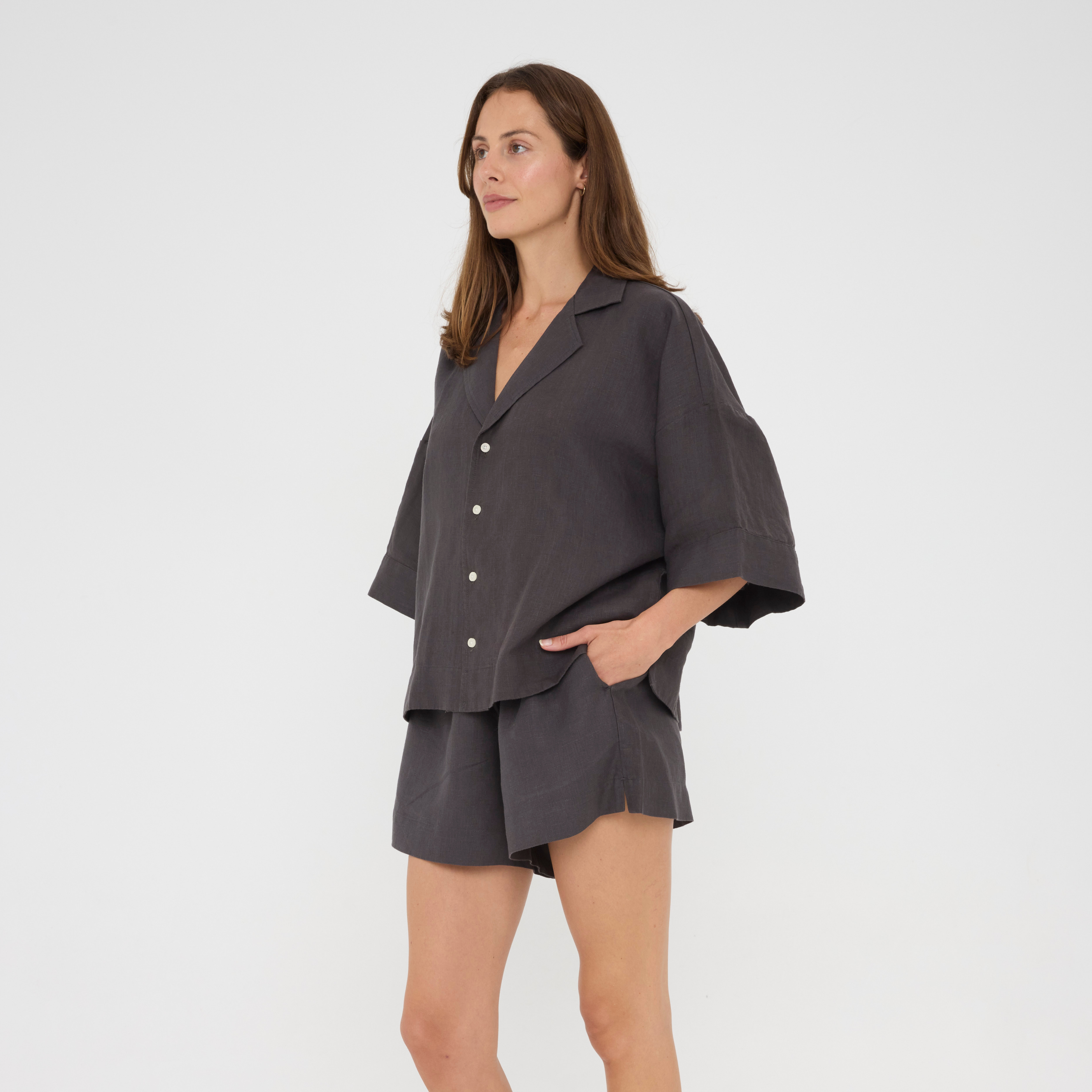 Charcoal Relaxed Linen Loungewear Set