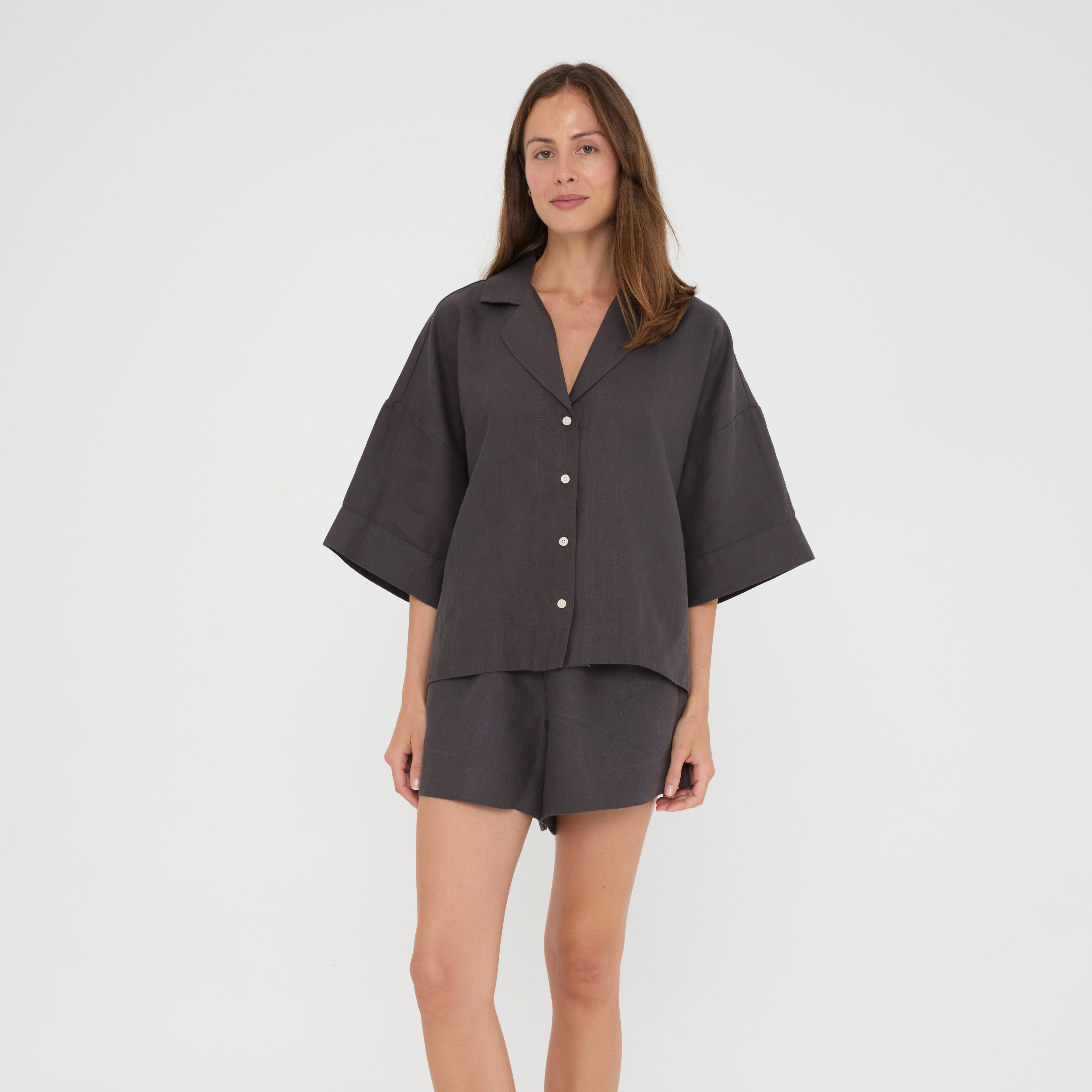 Charcoal Relaxed Linen Loungewear Set