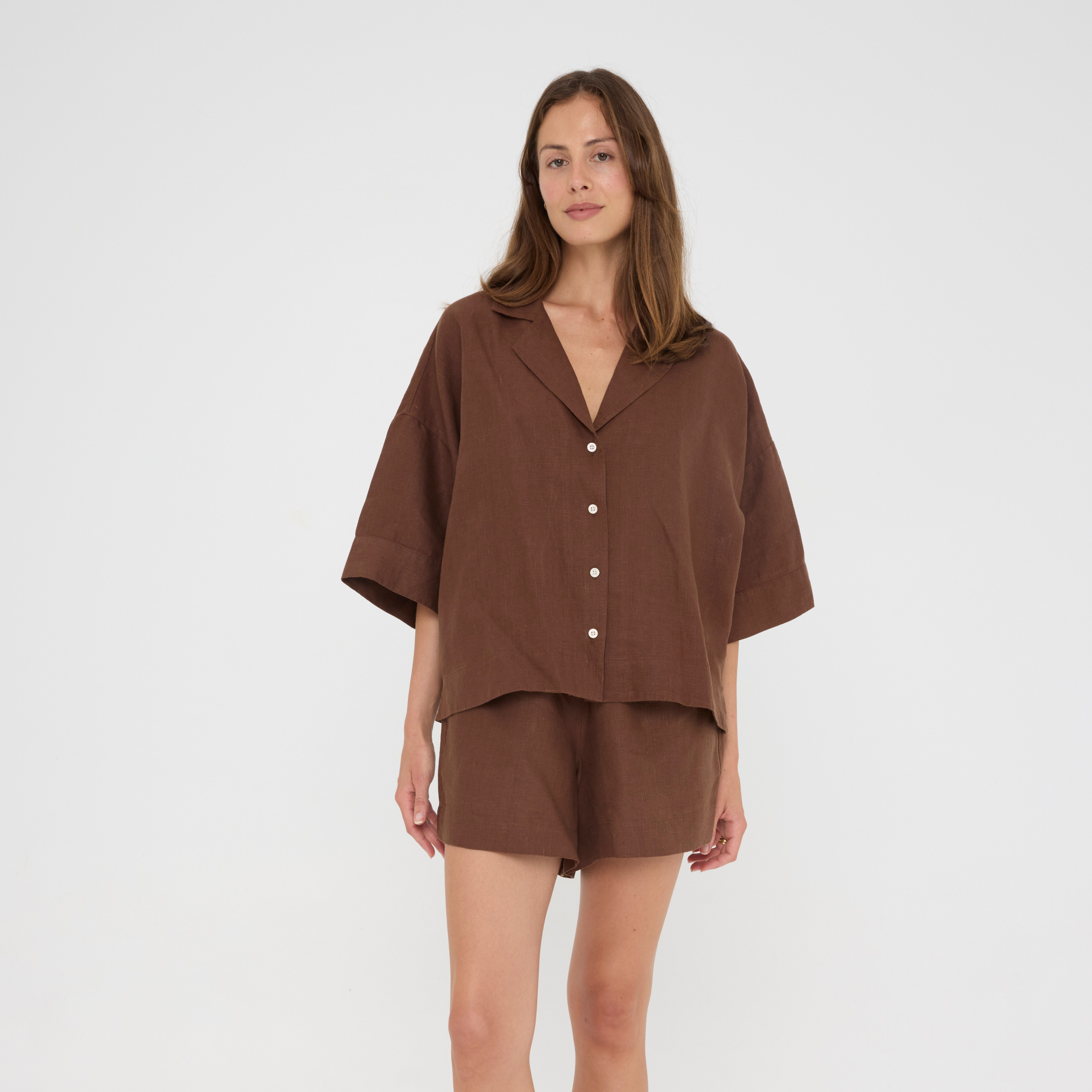 Chocolate Relaxed Linen Loungewear Set