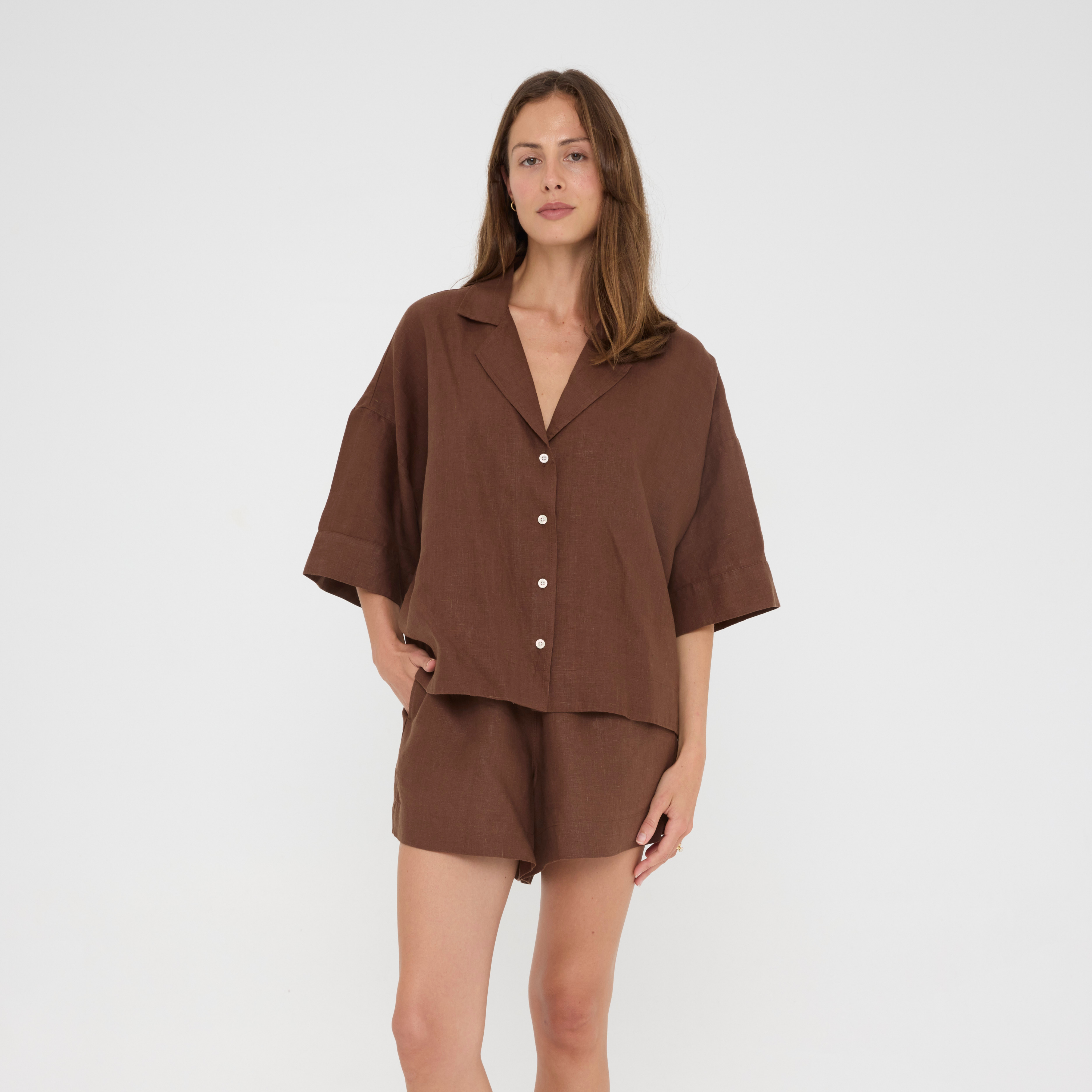 Chocolate Relaxed Linen Loungewear Set