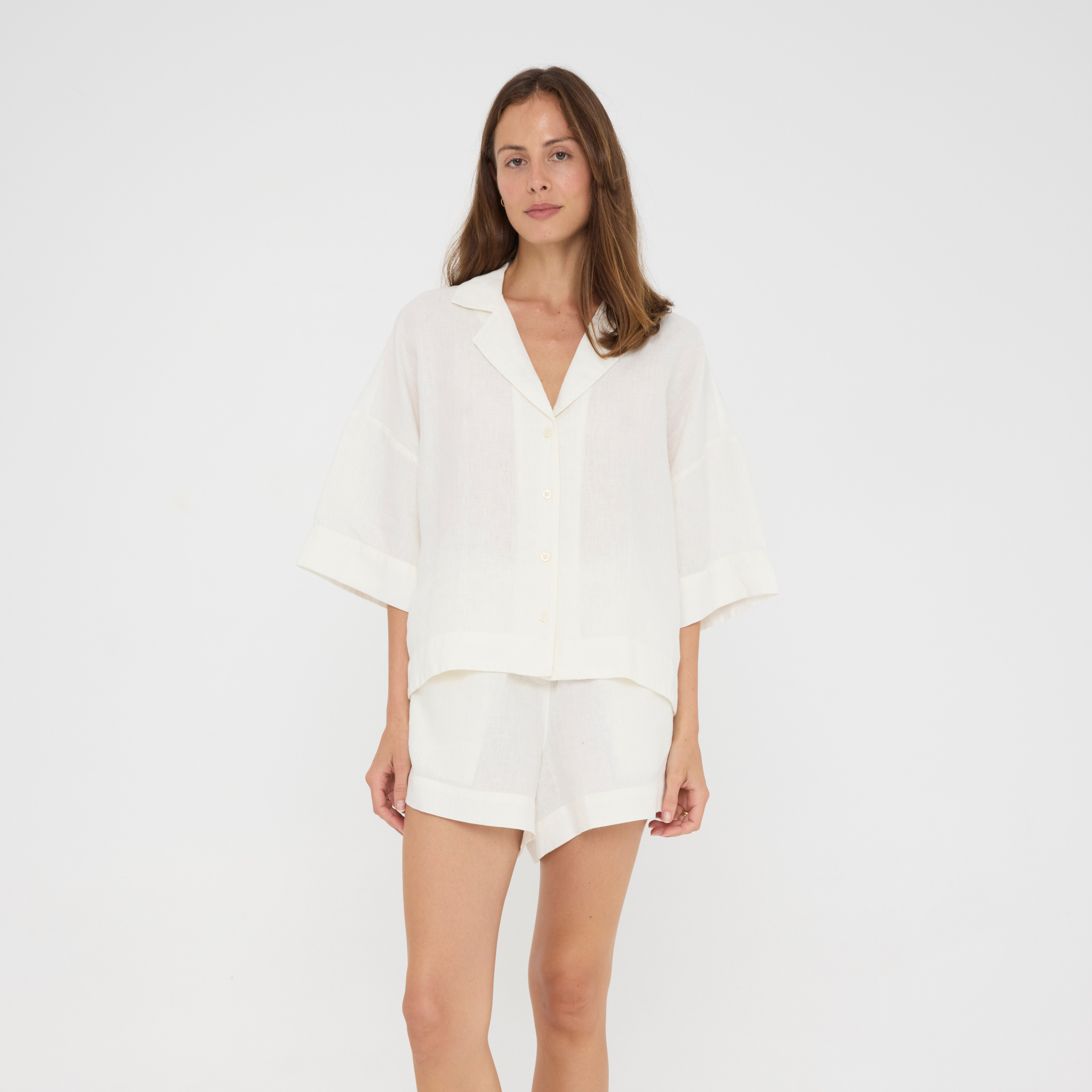 White Relaxed Linen Loungewear Set
