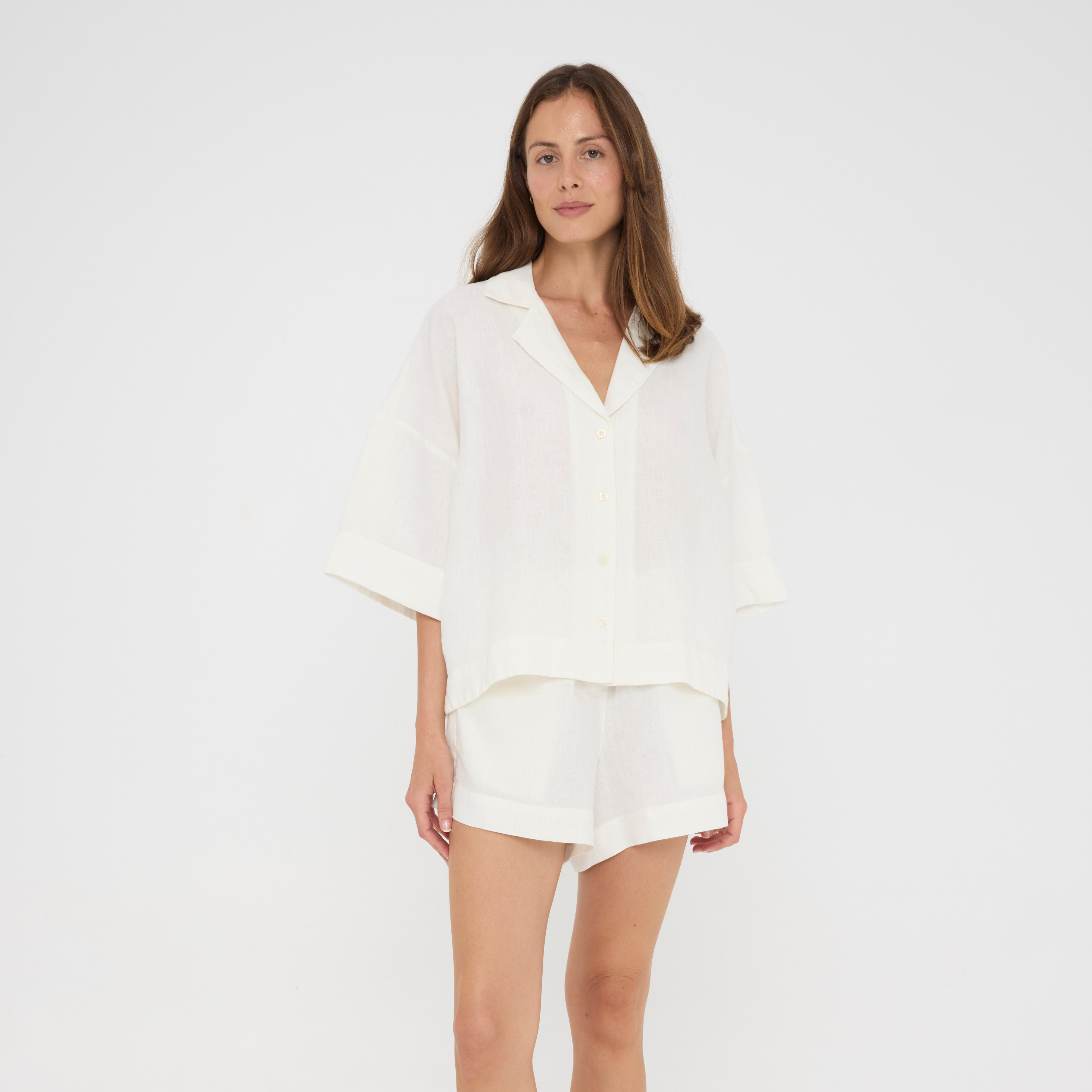 White Relaxed Linen Loungewear Set