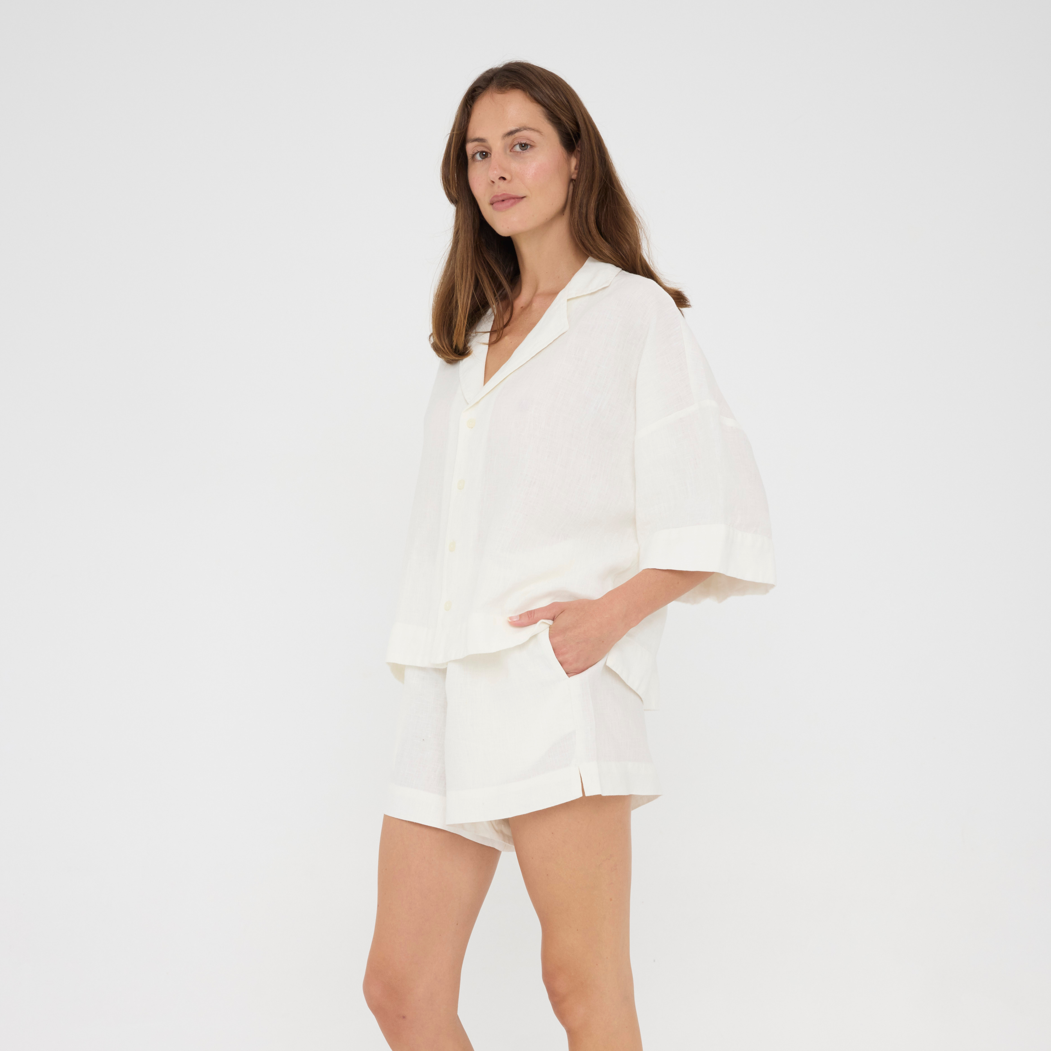 White Relaxed Linen Loungewear Set