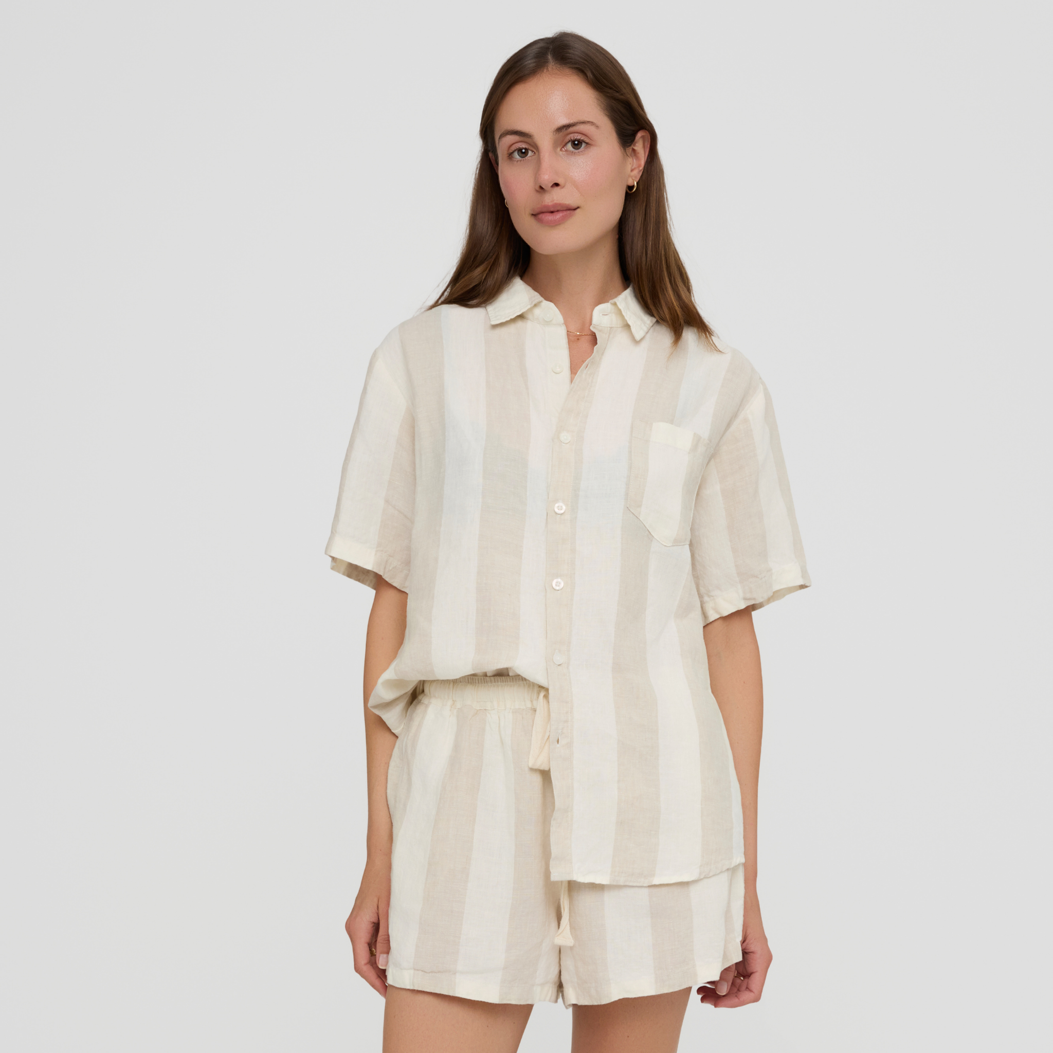 Milk and Honey Wide Striped Linen Pyjama Set